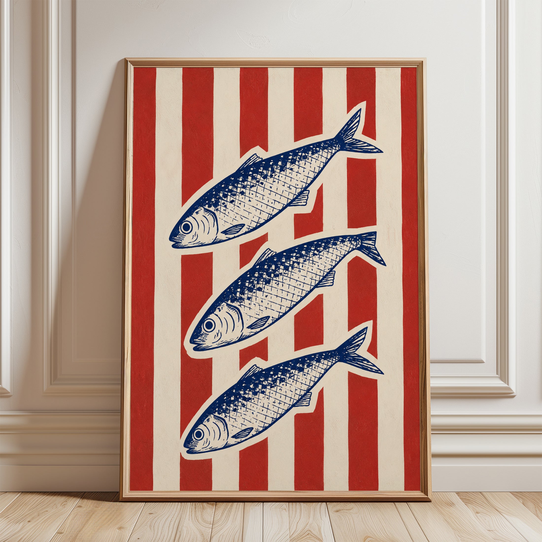 Nautical Fish Wall Art – Coastal Kitchen Decor - framed detail