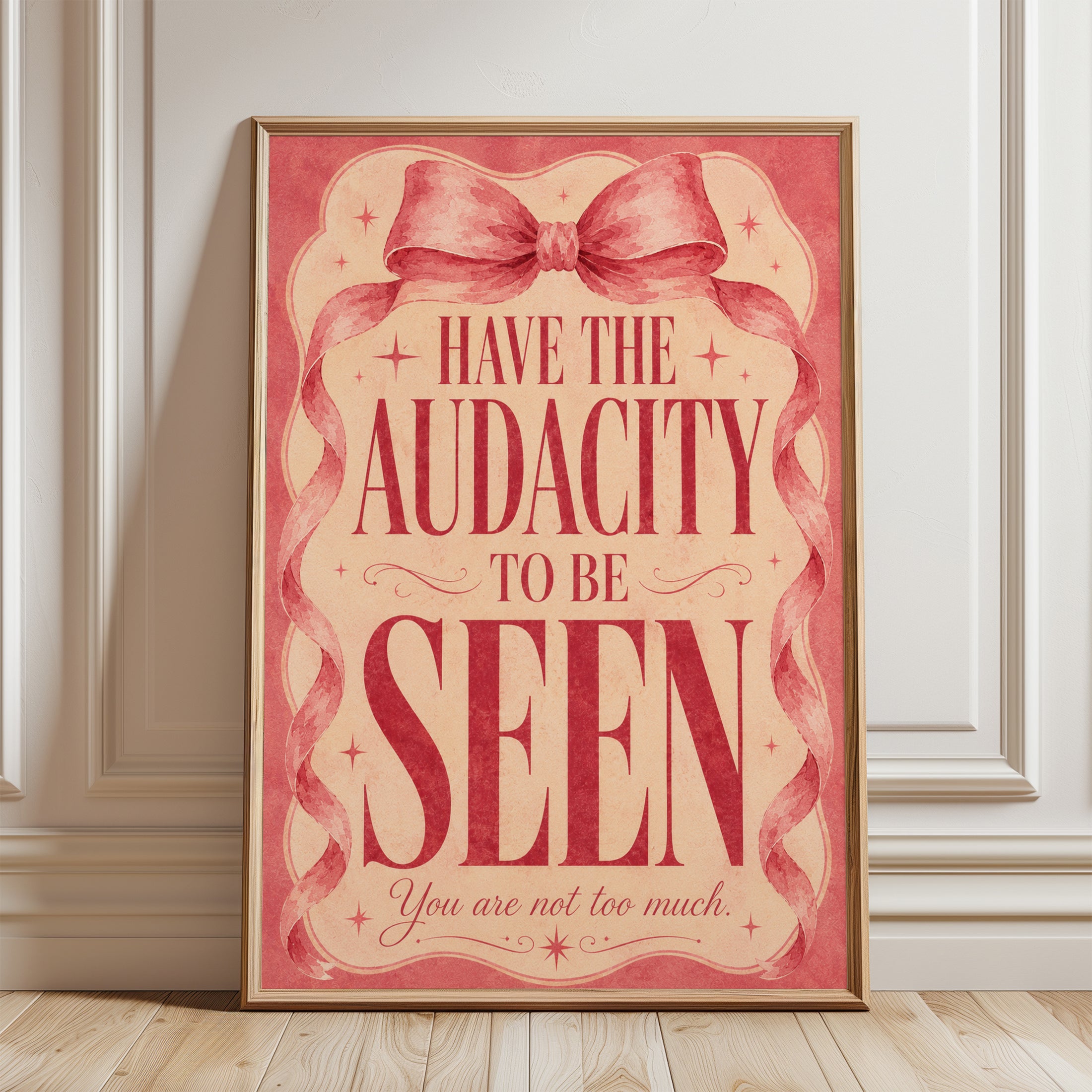 Audacity Typography Print: Pink Ribbon Motivational Poster - framed detail