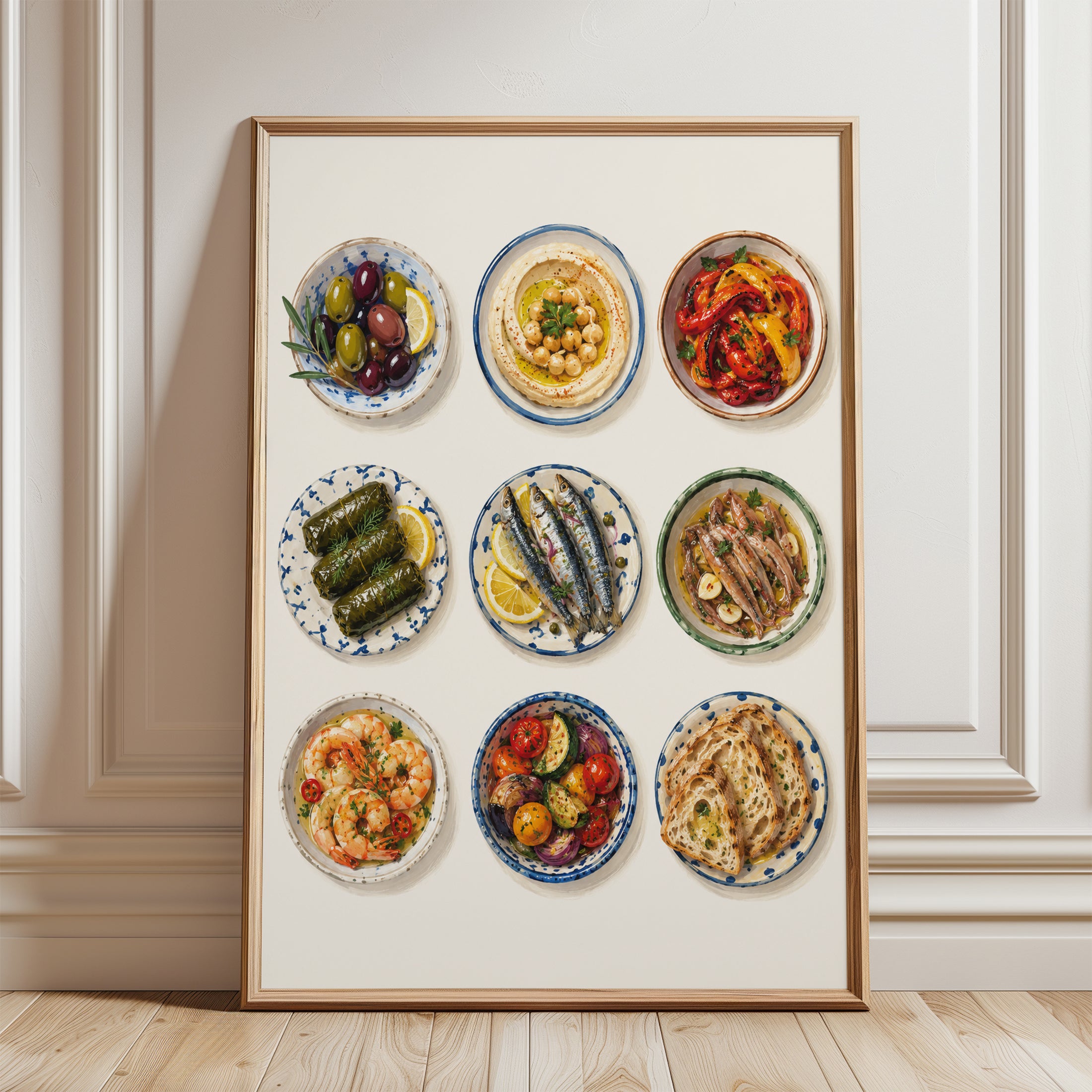 Mediterranean Food Wall Art – Kitchen Print - framed detail