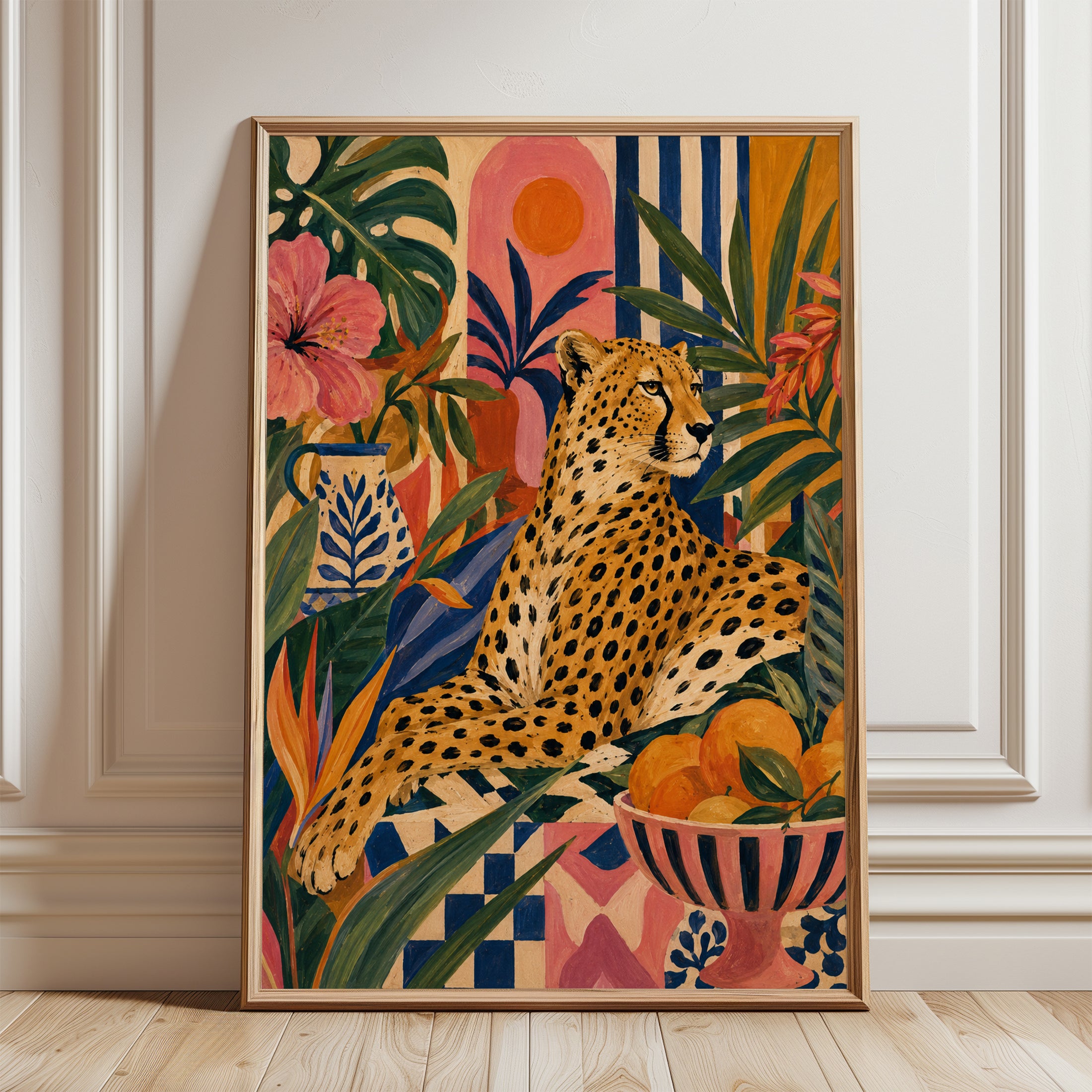 Tropical Leopard Wall Art – Jungle Animal Print - framed detail