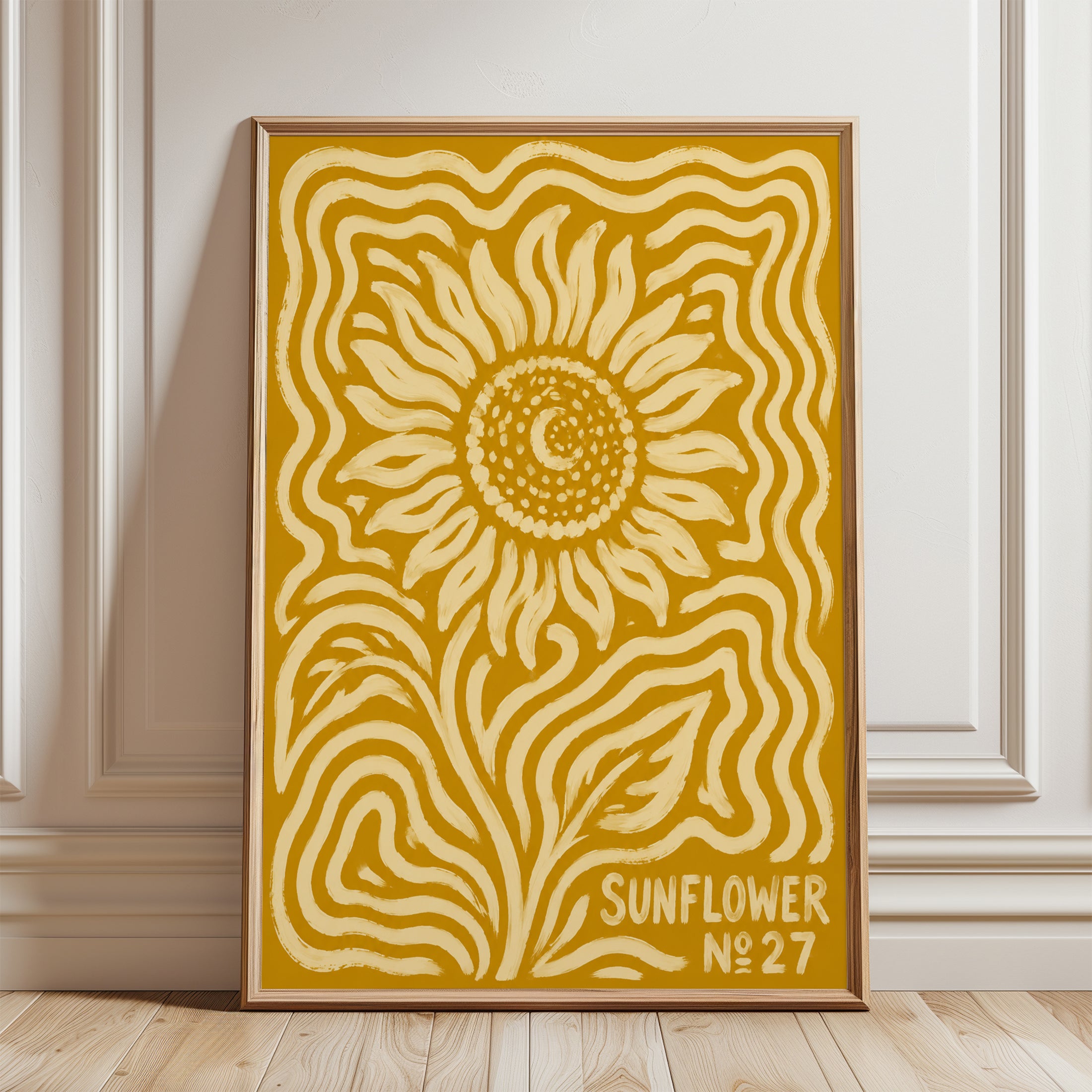 Sunflower Wall Art – Retro Floral Print - framed detail