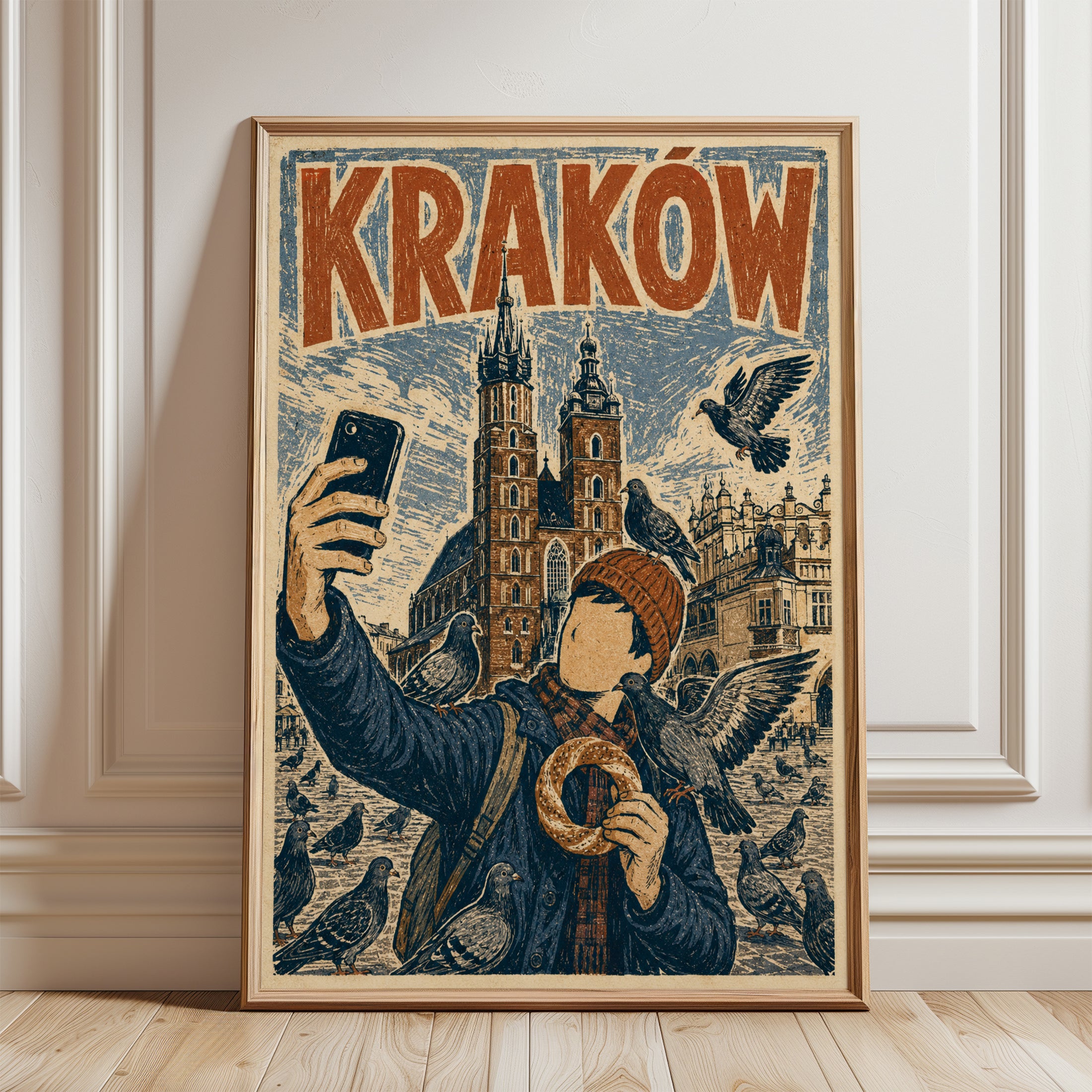 Krakow Travel Poster – Vintage Poland Print - framed detail