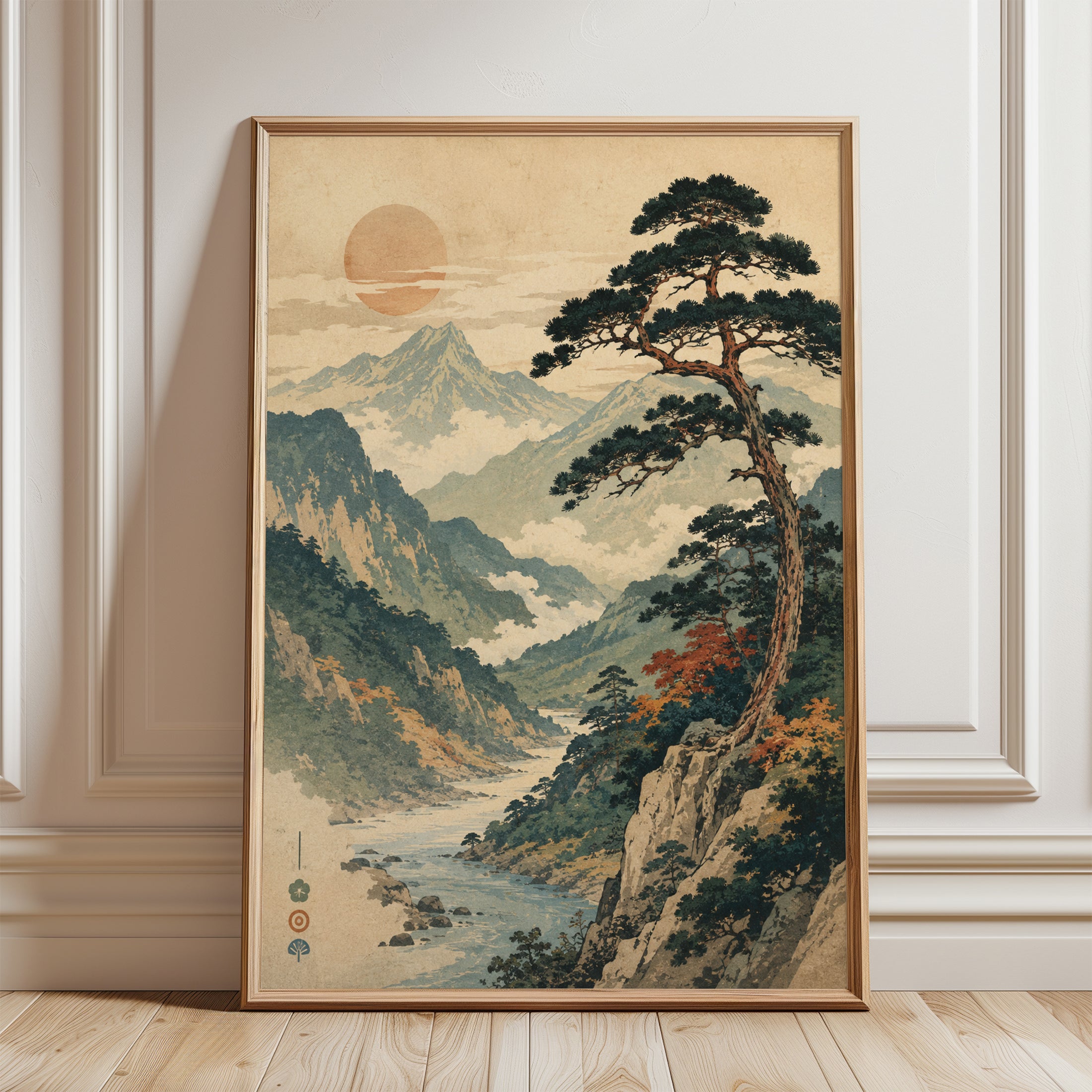 Japanese Mountain Print - framed detail