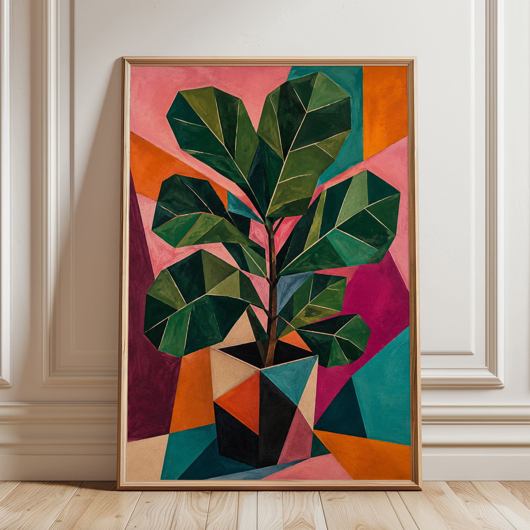 Geometric Botanical Wall Art – Modern Plant Print - framed detail