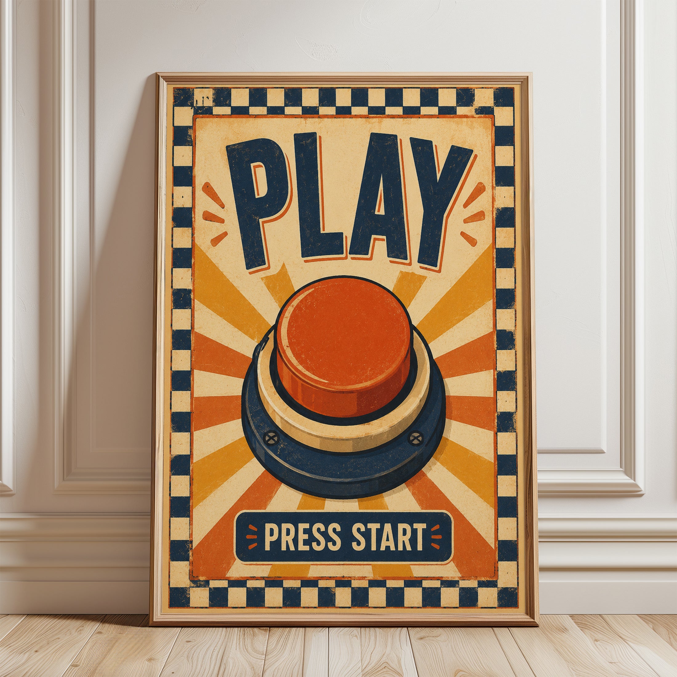 Retro Game Room Poster – Vintage Arcade Print - framed detail