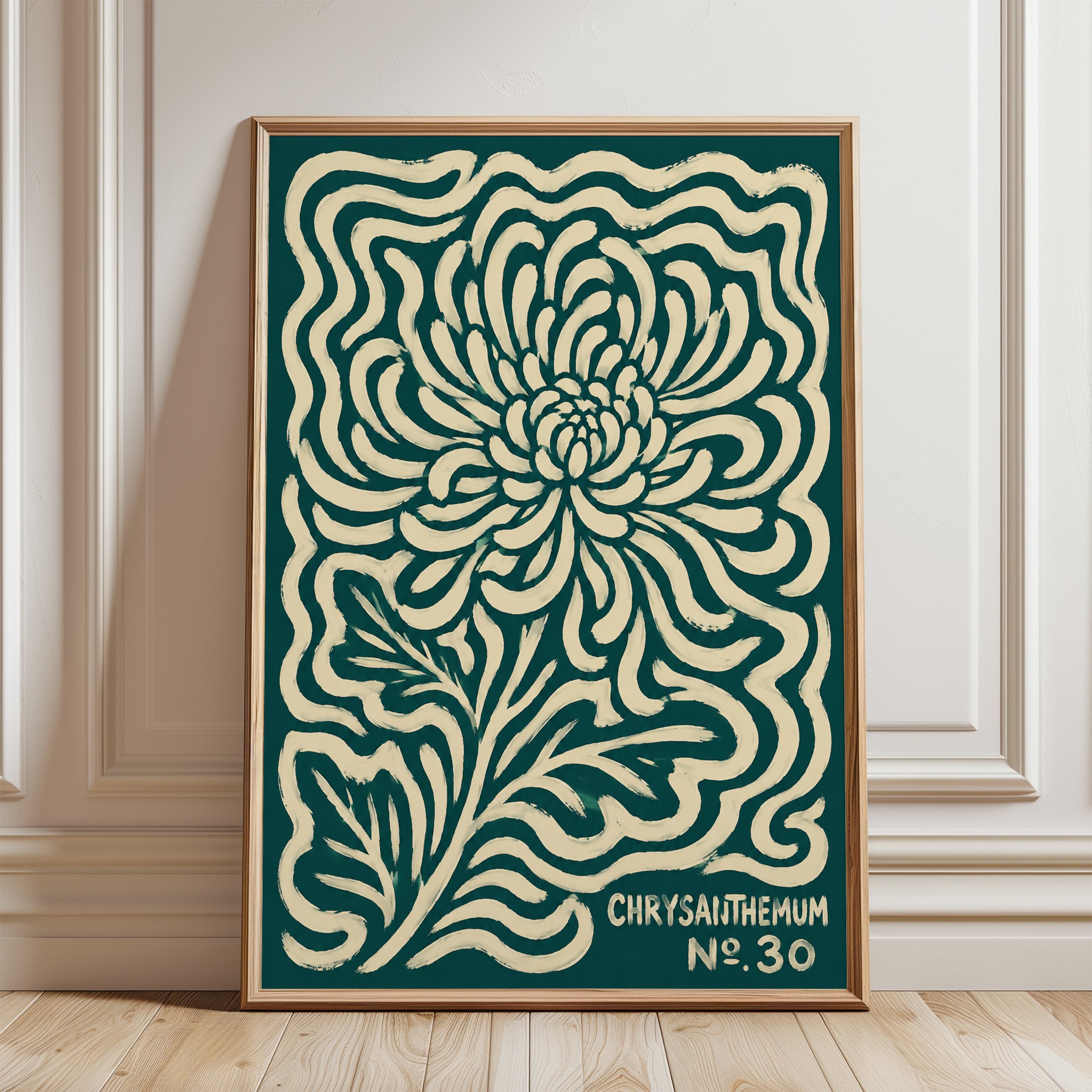 Chrysanthemum Wall Art – Vintage Botanical Print - framed detail