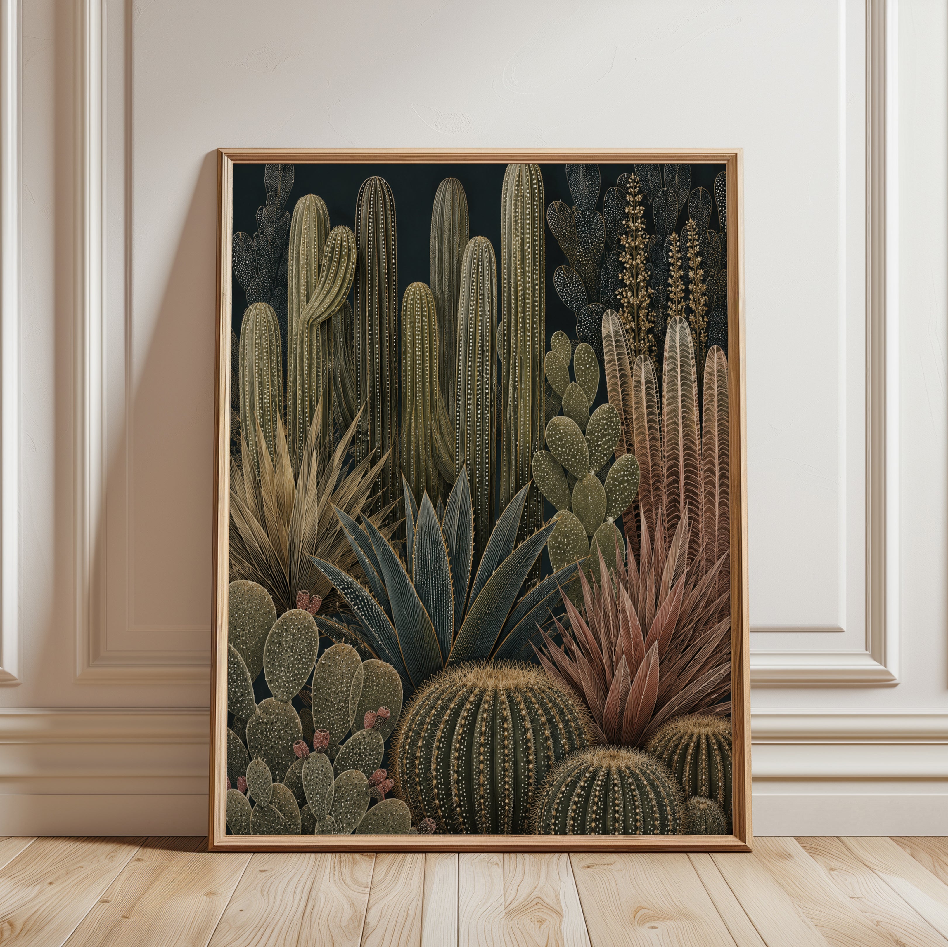 Vintage Cactus Wall Art – Botanical Print - framed detail