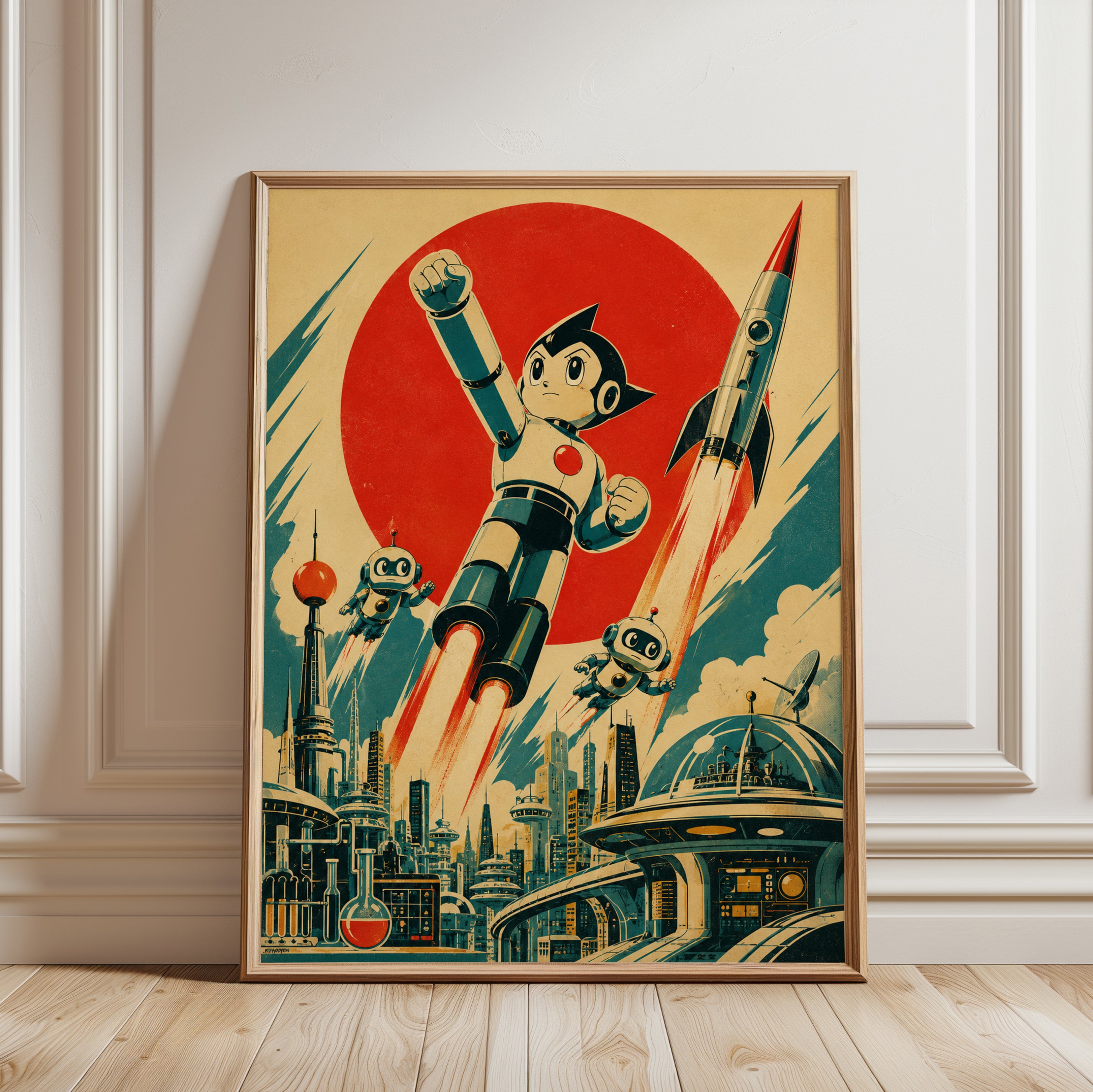 Retro Robot Poster – Vintage Sci-Fi Wall Art - framed detail