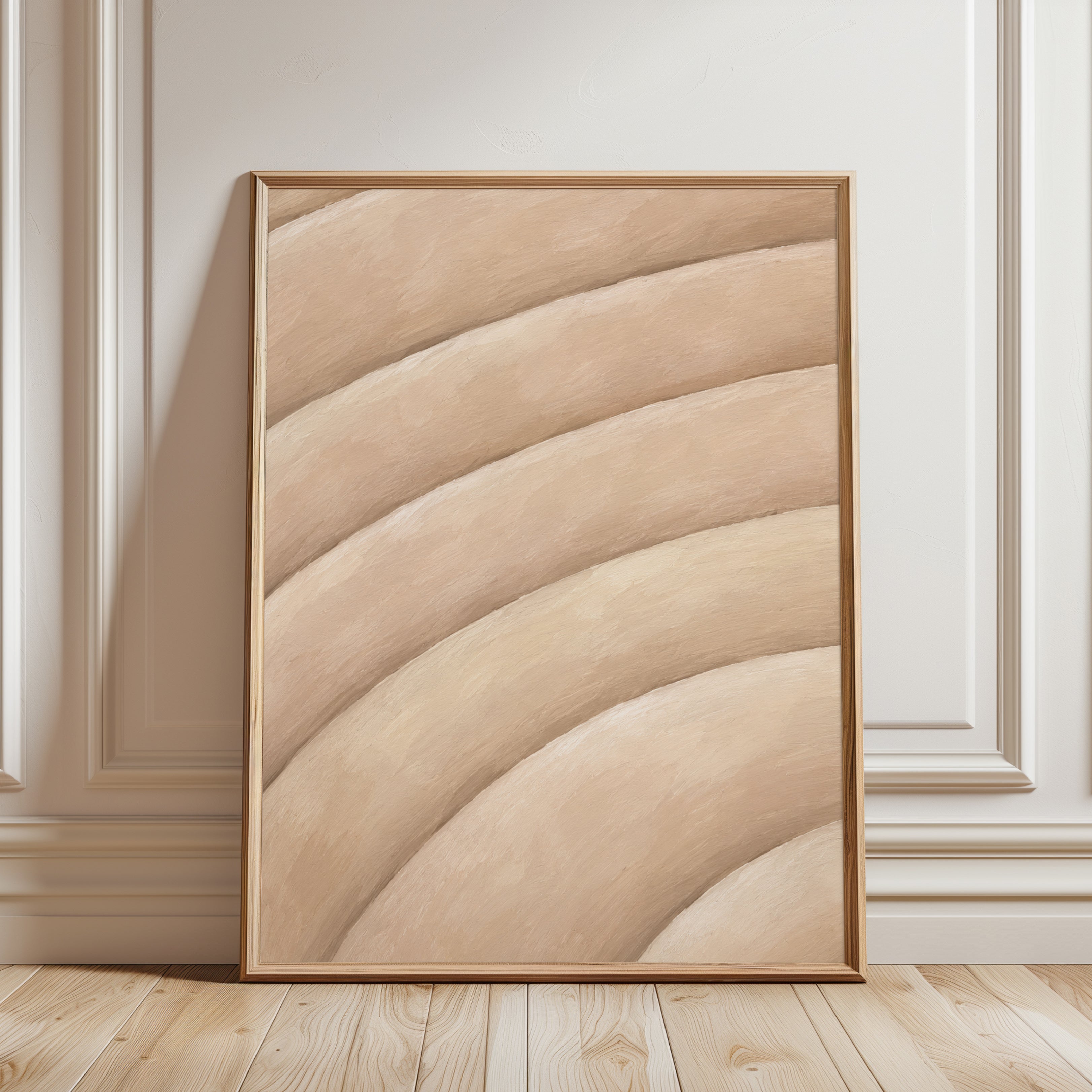 Beige Abstract Wall Art – Flowing Waves Print - framed detail