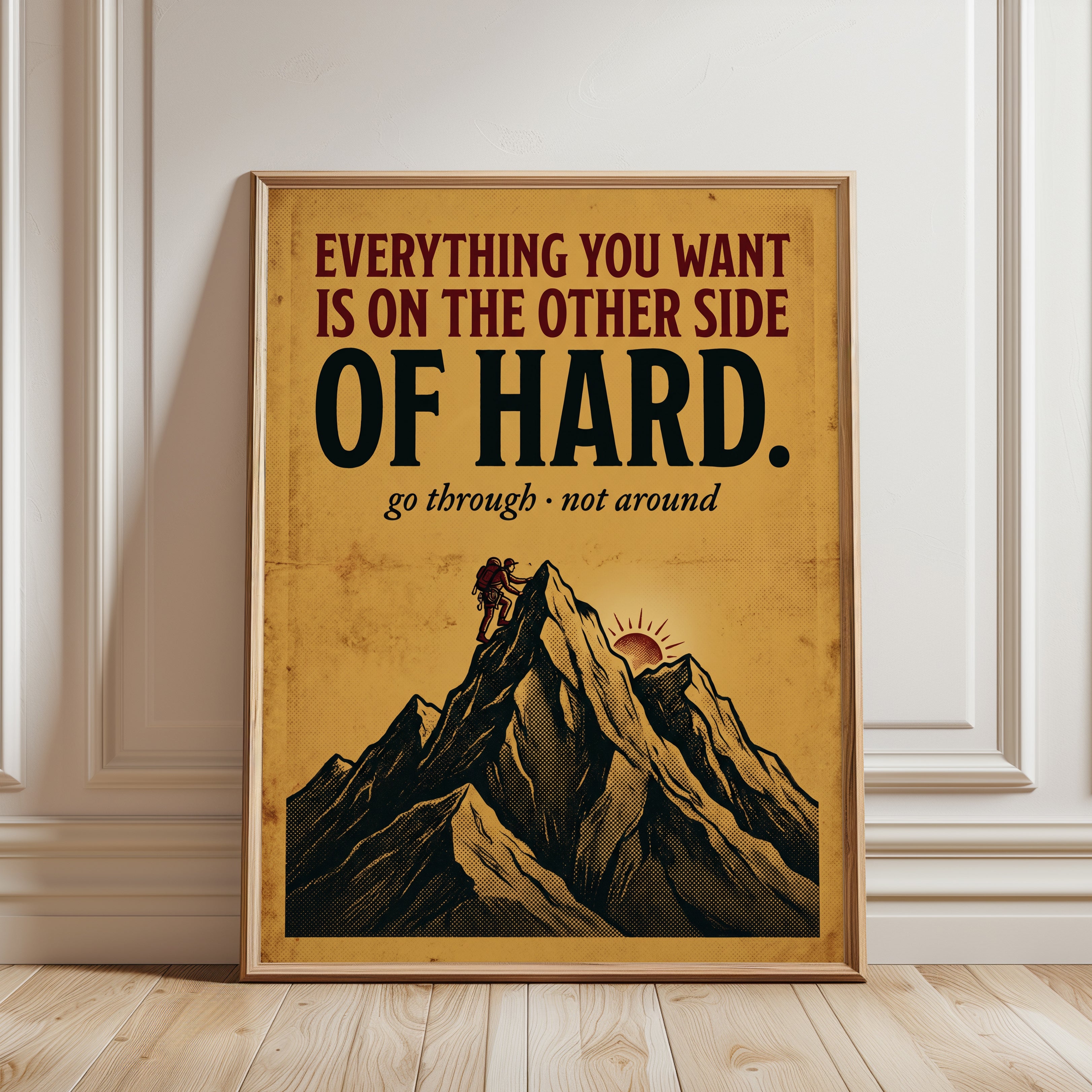 Motivational Wall Art: Mountain Climber Print (Vintage Style) - framed detail