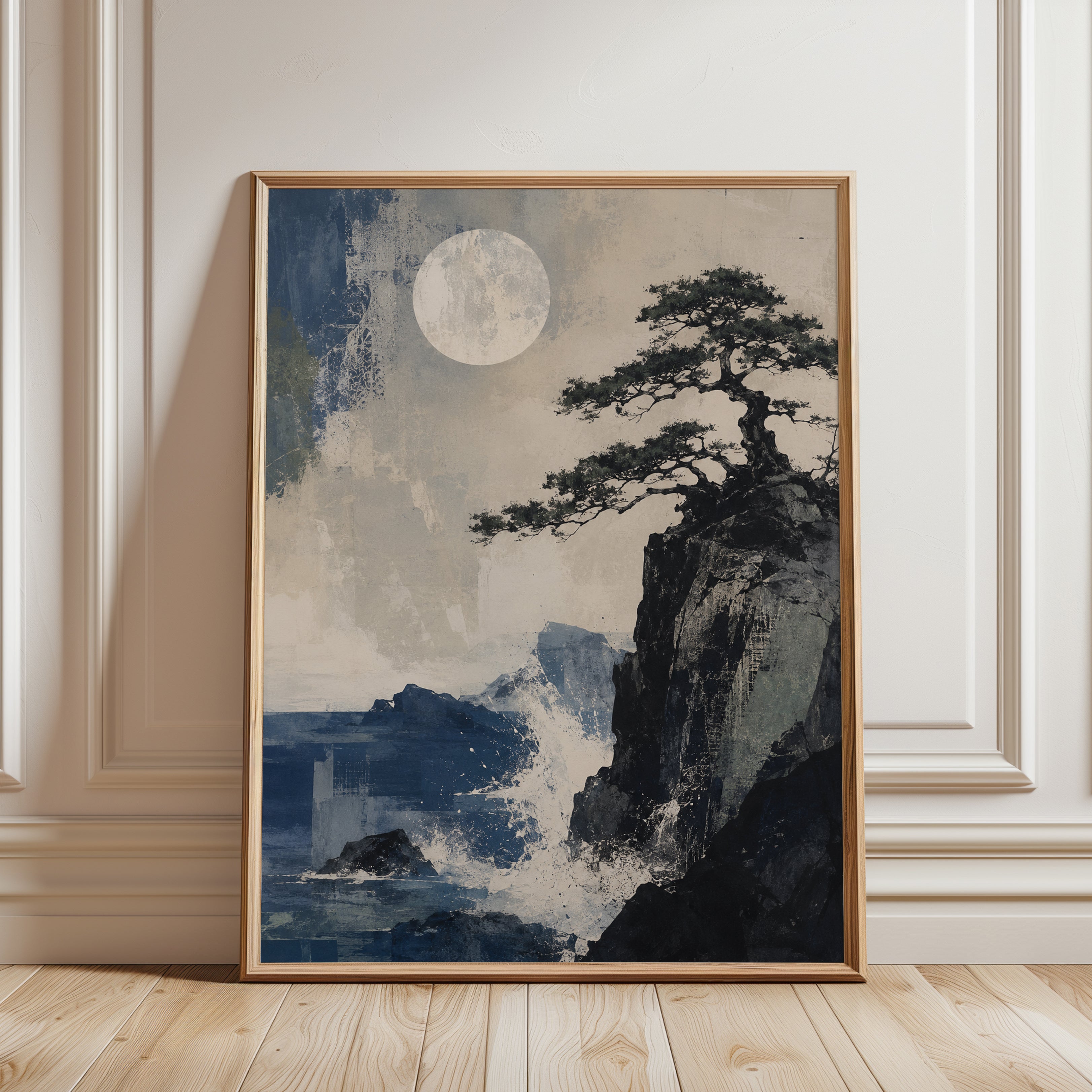 Bonsai Tree Moon Wall Art - framed detail