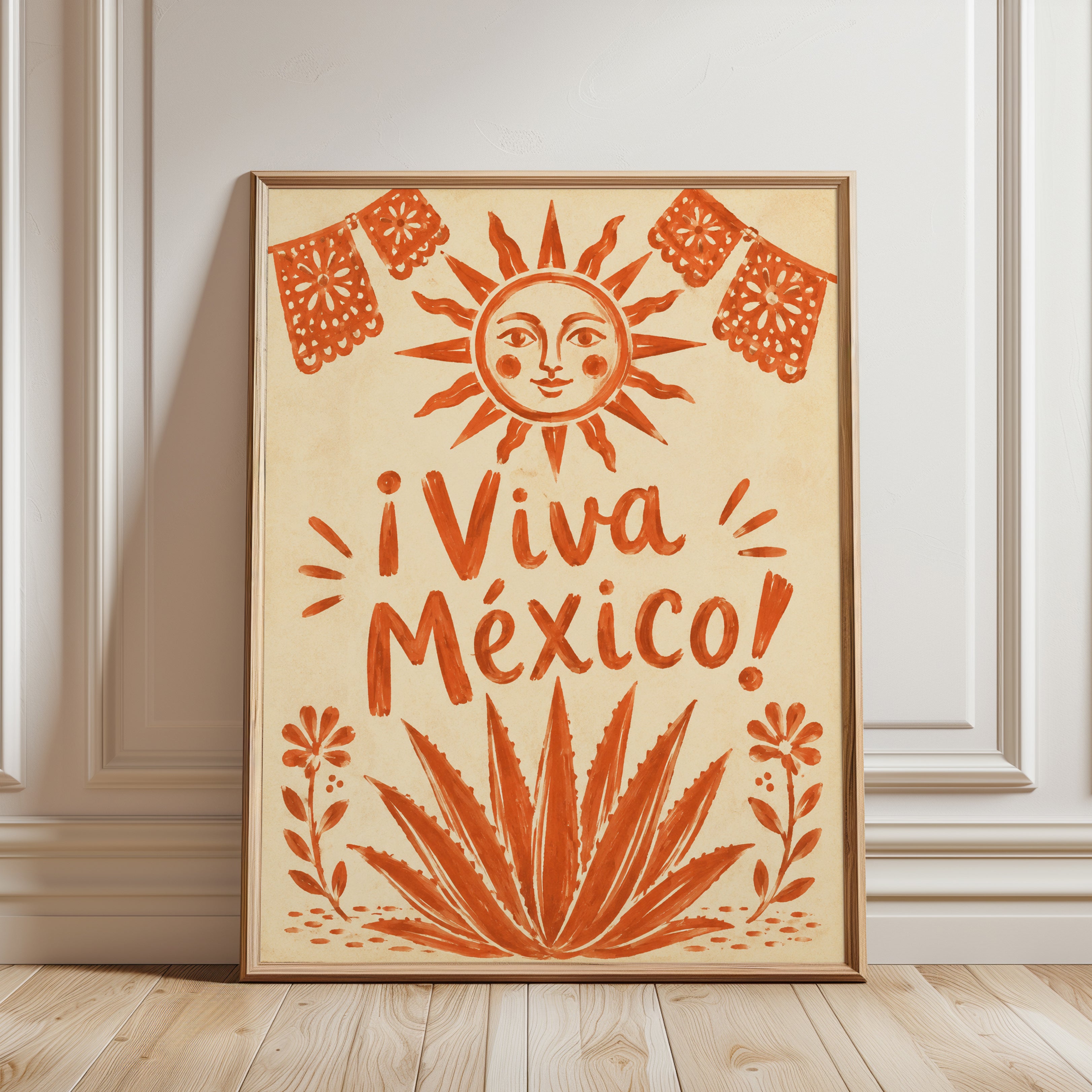 Mexican Folk Art Print – Viva Mexico Wall Art - framed detail