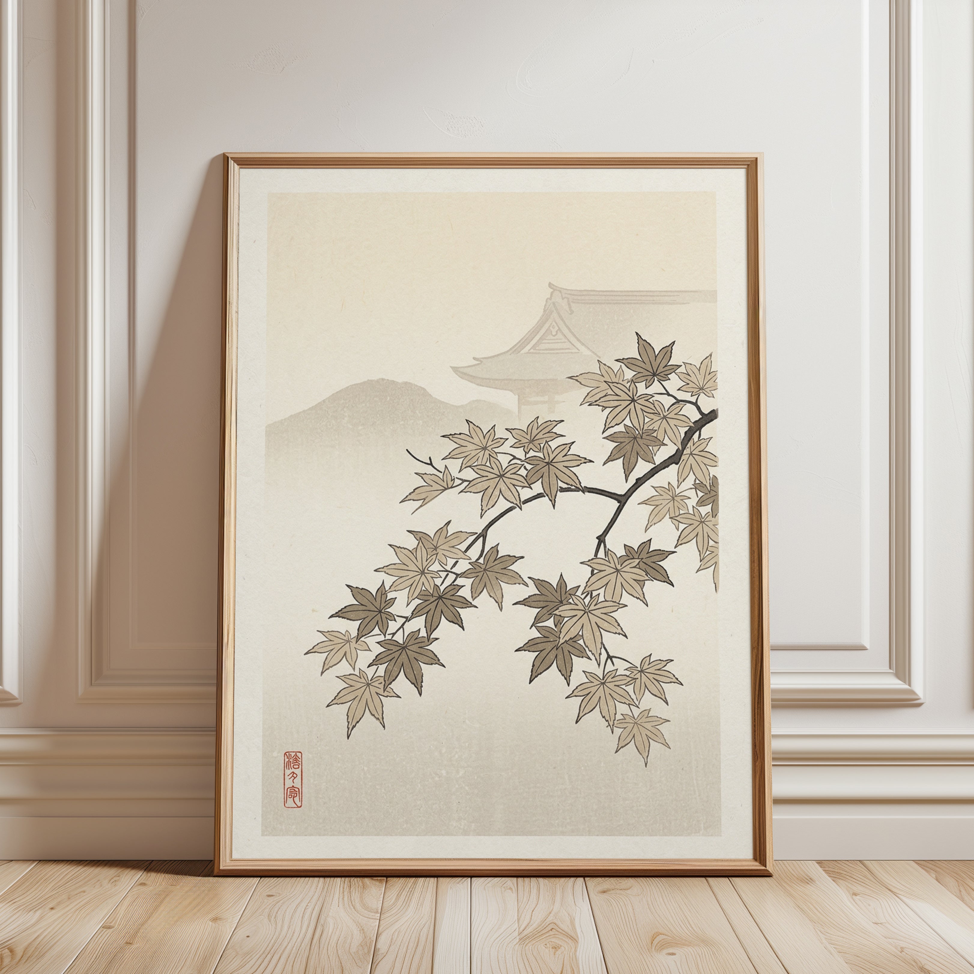 Japanese Maple Branch Print — Vintage Asian Botanical Art - framed detail