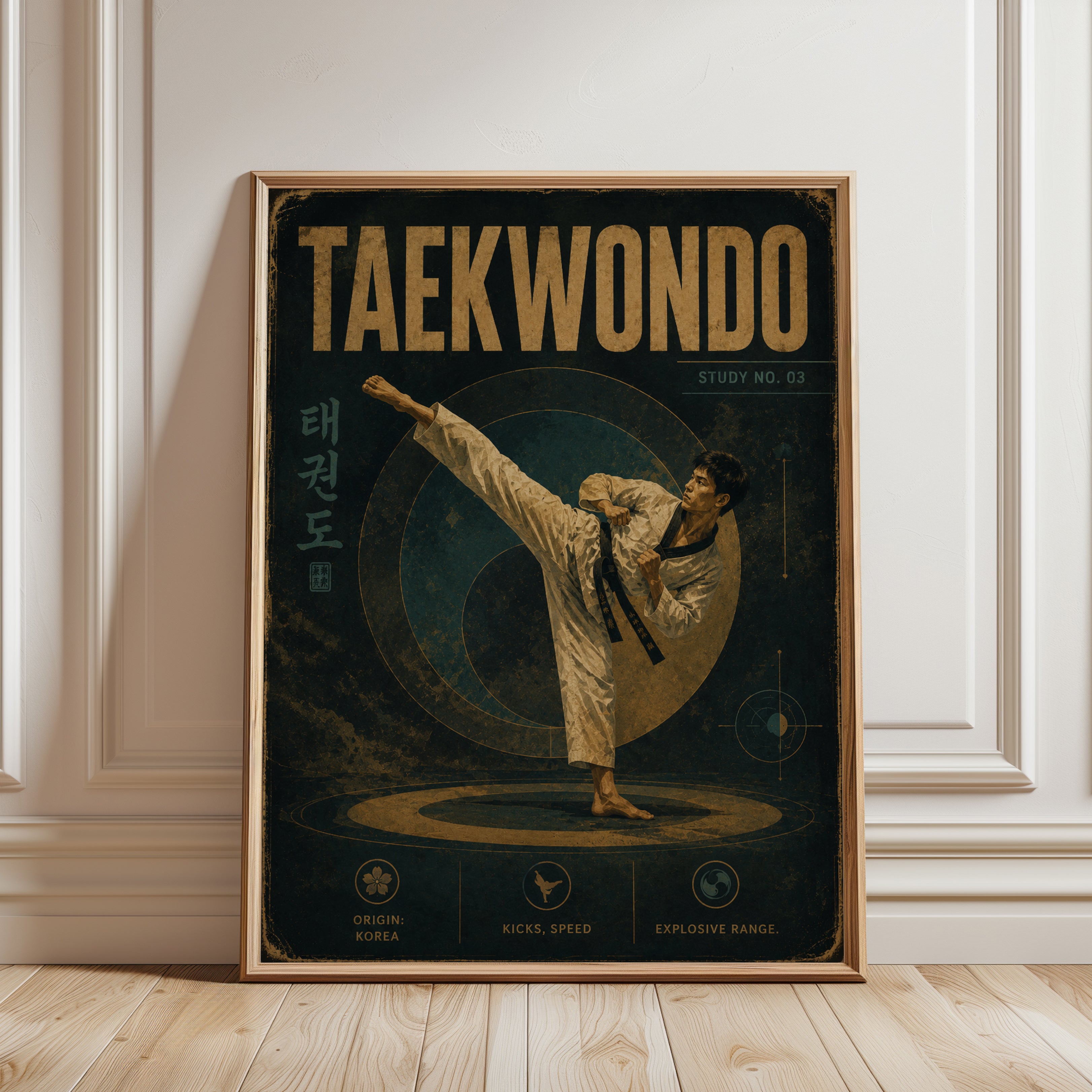 Vintage Taekwondo Poster - framed detail