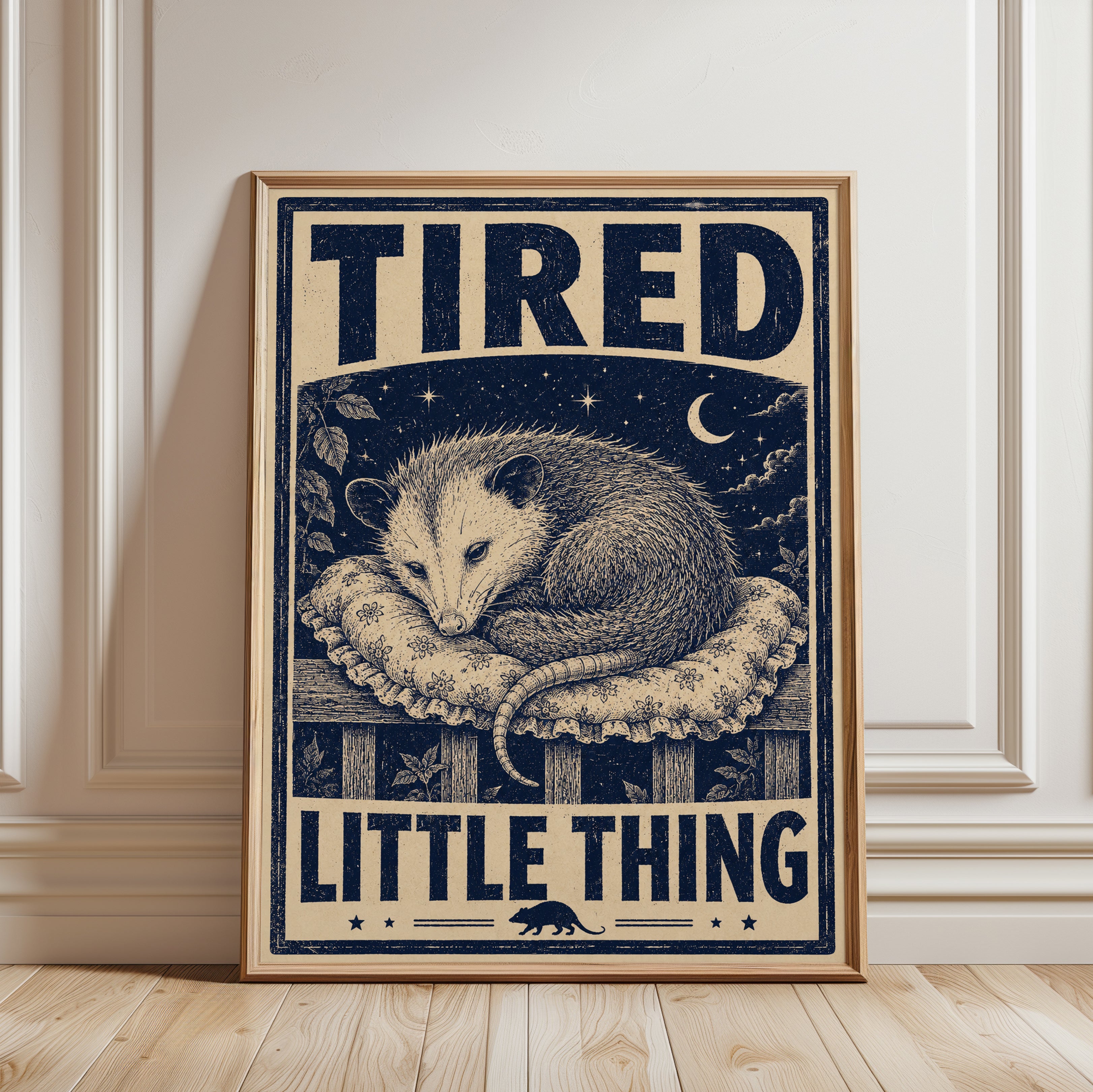 Tired Little Thing Possum Print - framed detail