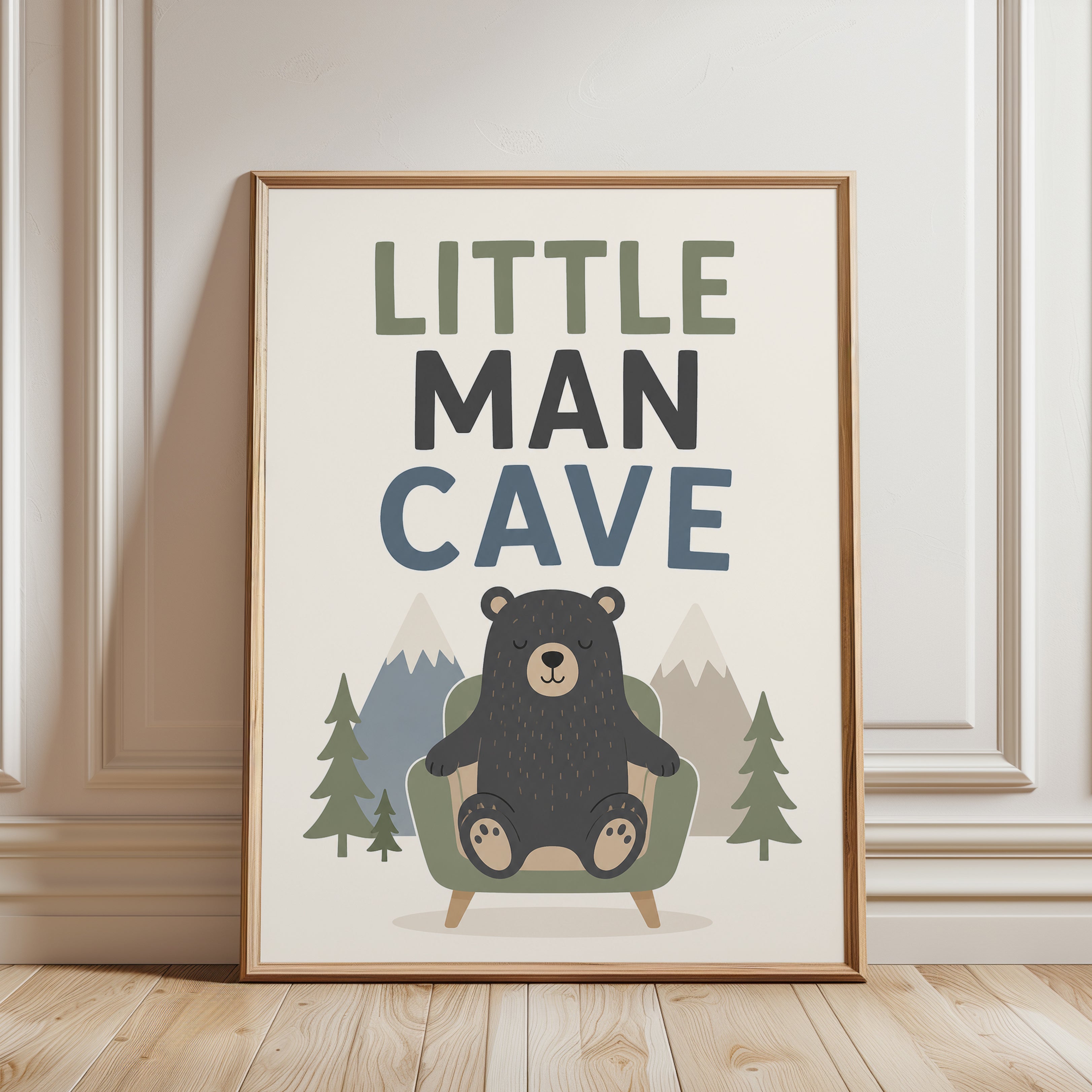 Little Man Cave Wall Art – Bear Nursery Print - framed detail