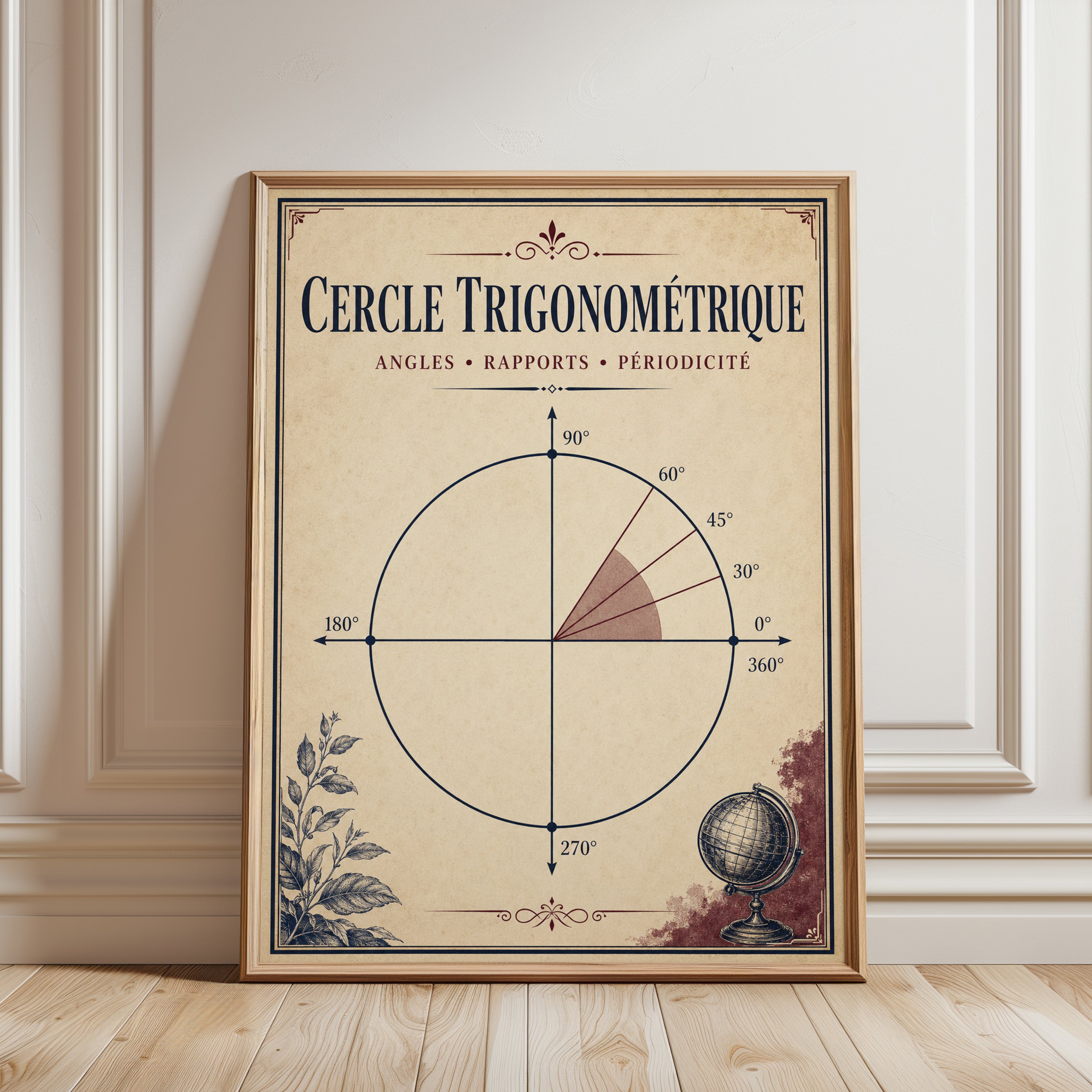 Math Classroom Poster – Trigonometry Circle Print - framed detail