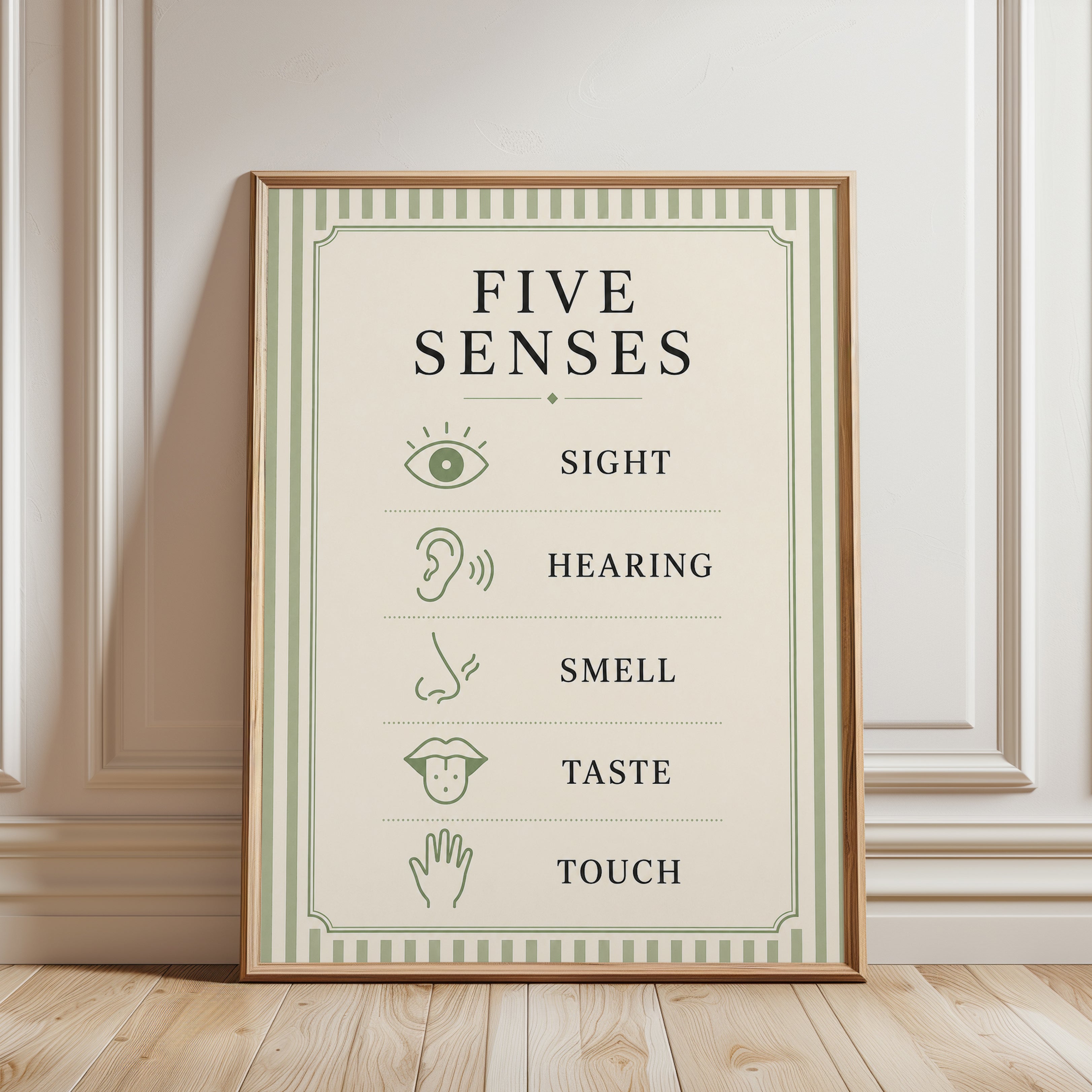 Five Senses Poster – Educational Wall Art - framed detail