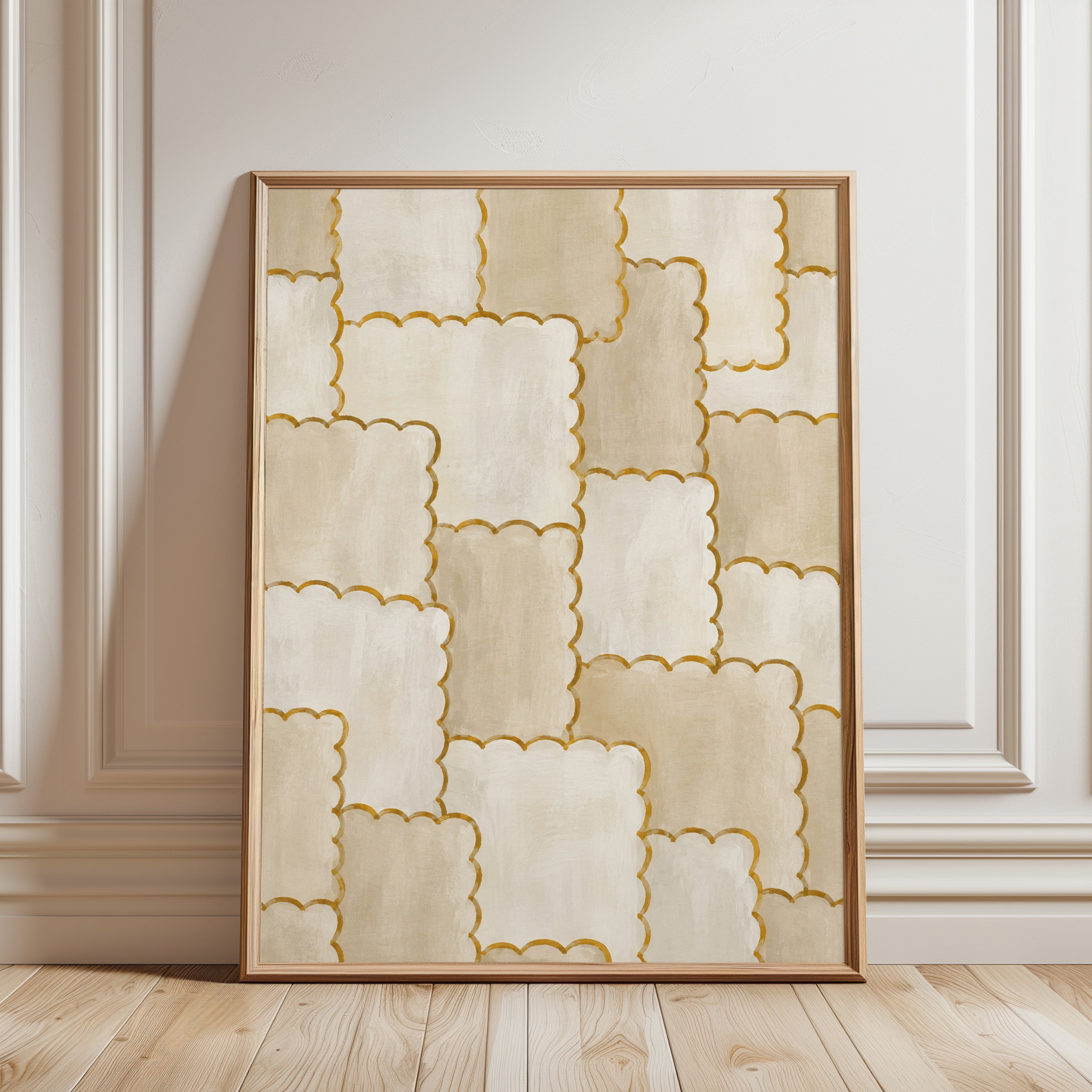 Scalloped Gold Geometric Pattern: Mid Century Modern Wall Art - framed detail