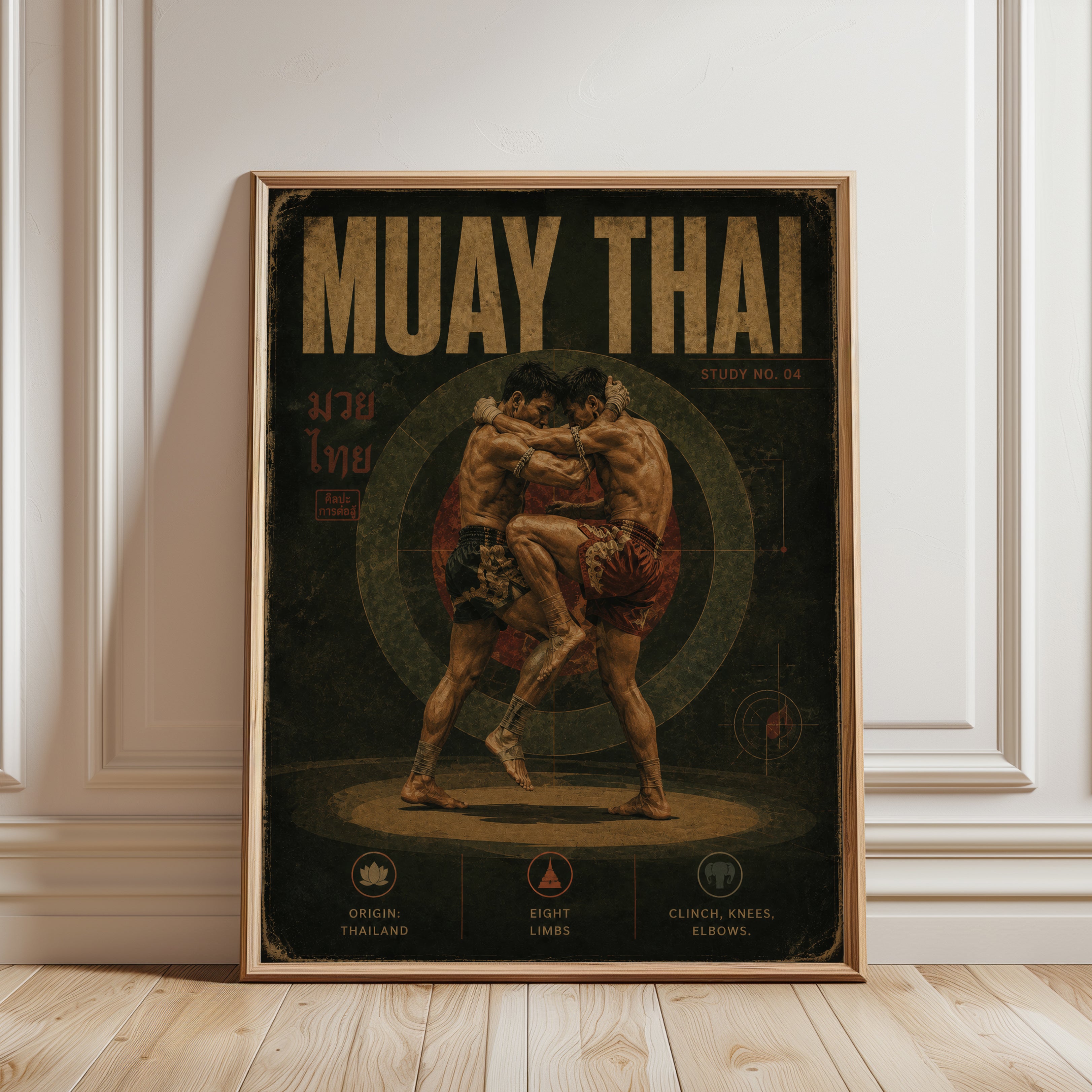 Muay Thai Vintage Poster - framed detail