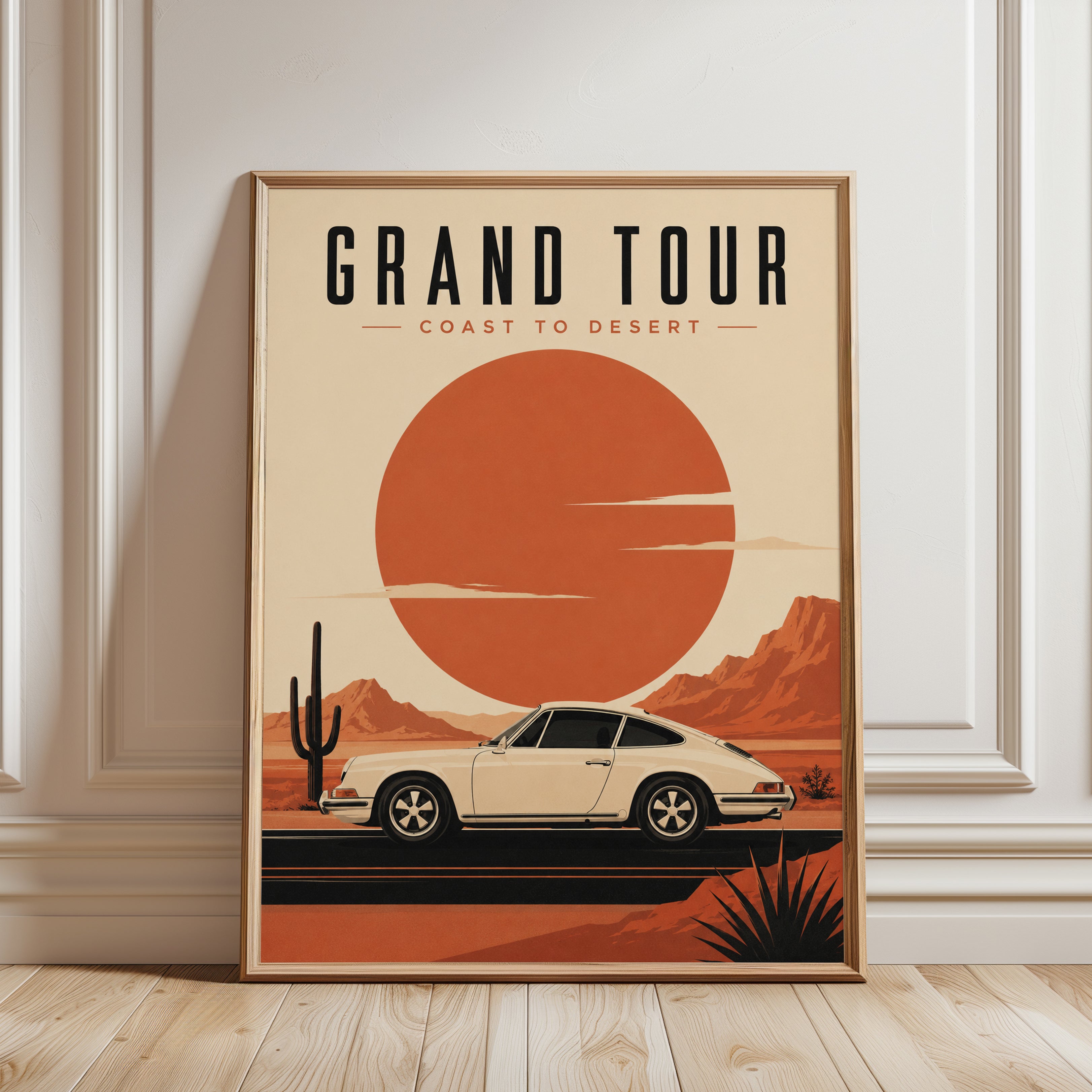 Travel Poster Print: Mid-Century Retro Car - framed detail