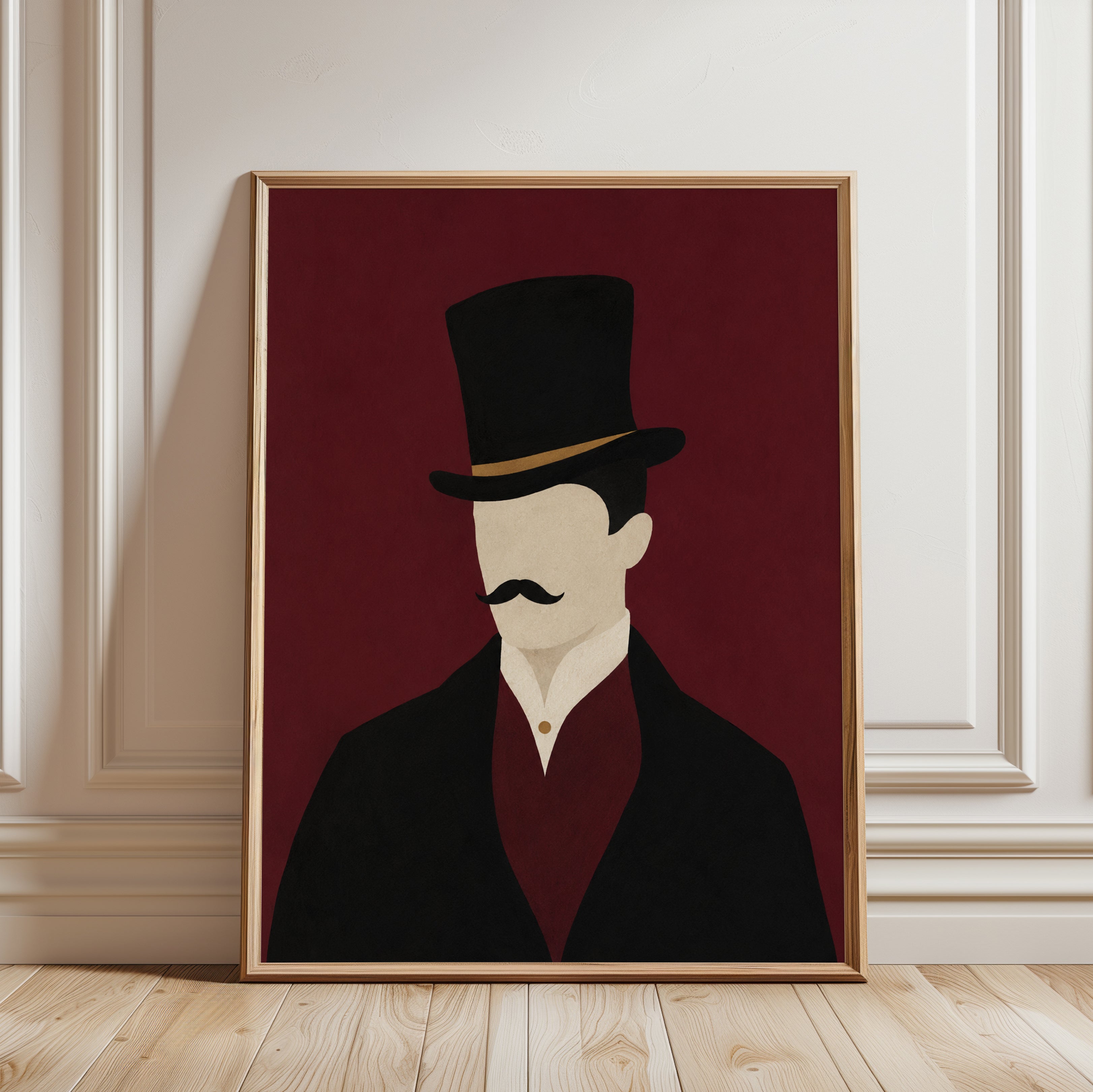 Victorian Gentleman With Top Hat: Minimalist Portrait Print - framed detail