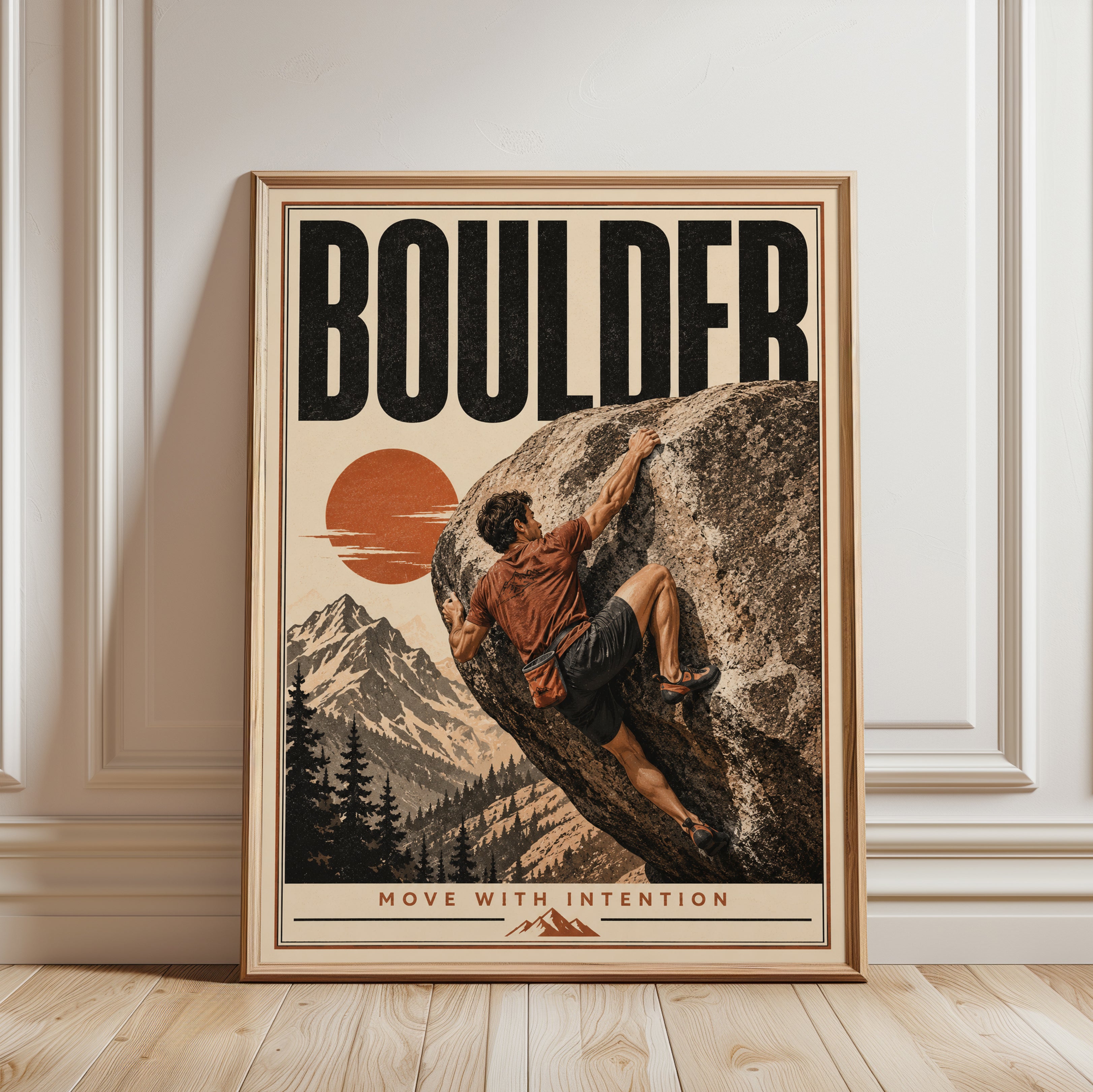 Rock Climbing Poster – Boulder Wall Art - framed detail