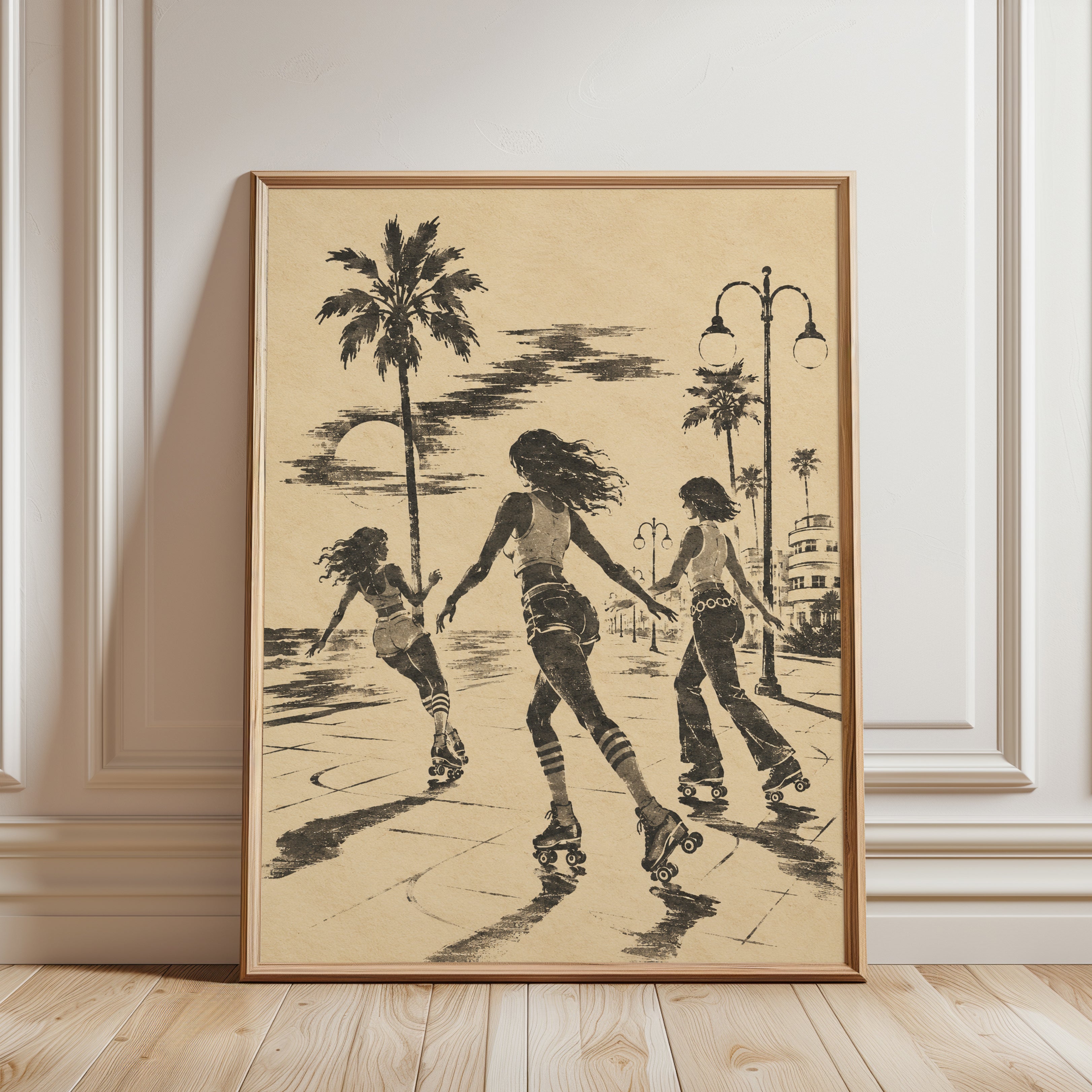 Roller Skating Wall Art – Retro Beach Print - framed detail