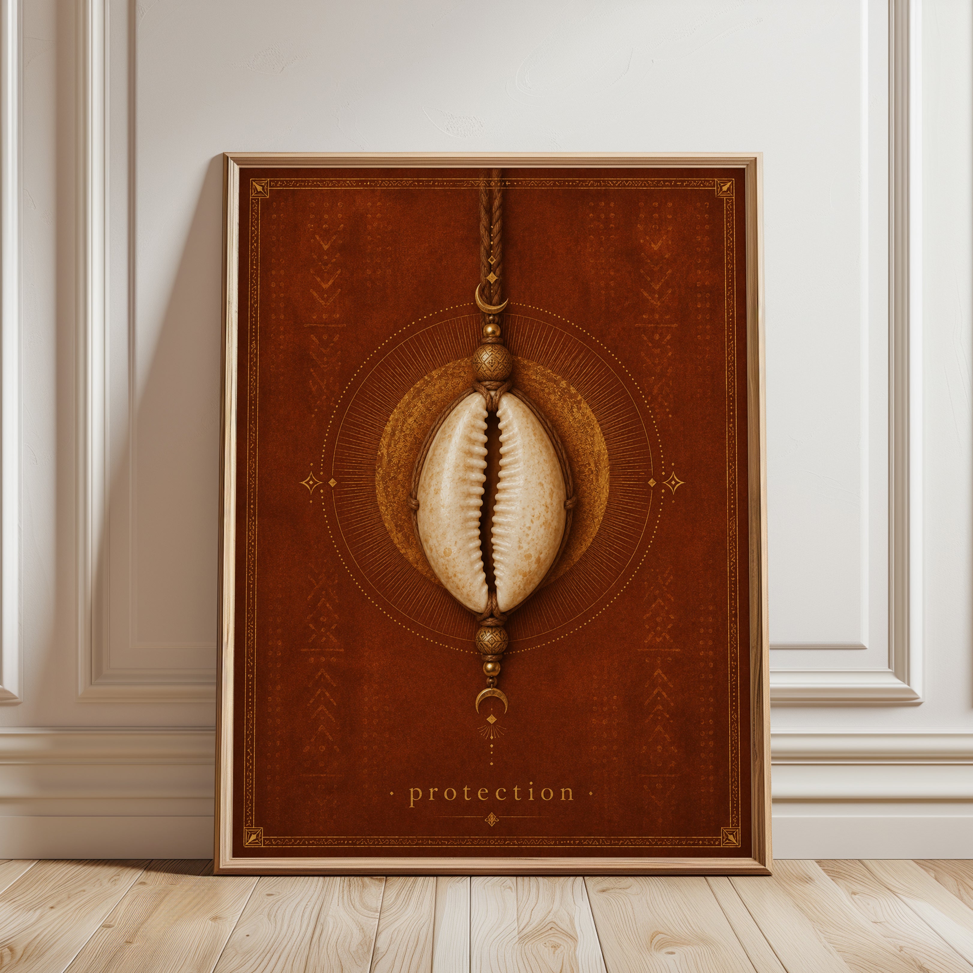 Cowrie Shell Protection Print - framed detail