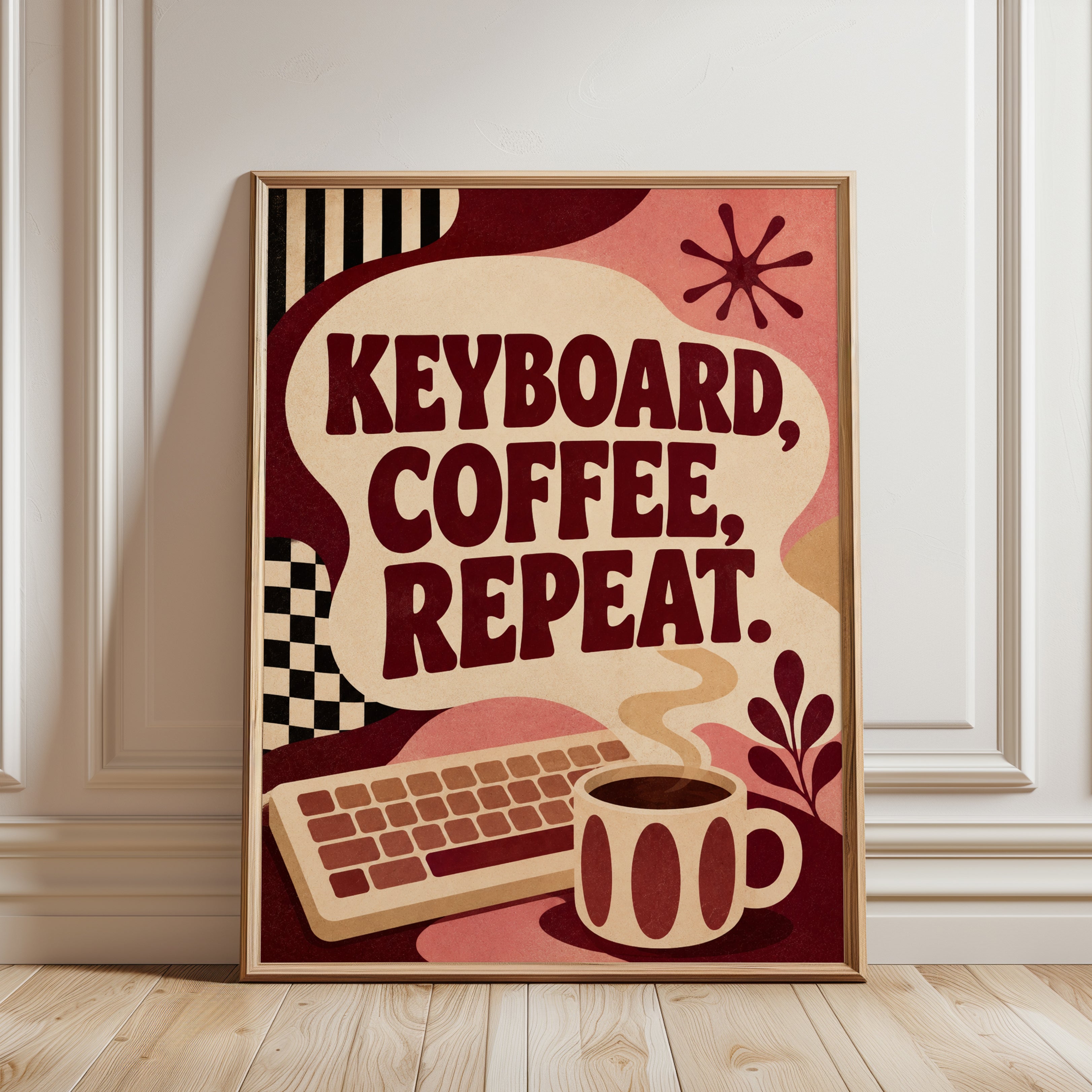 Keyboard Wall Art: Retro Coffee Design - framed detail