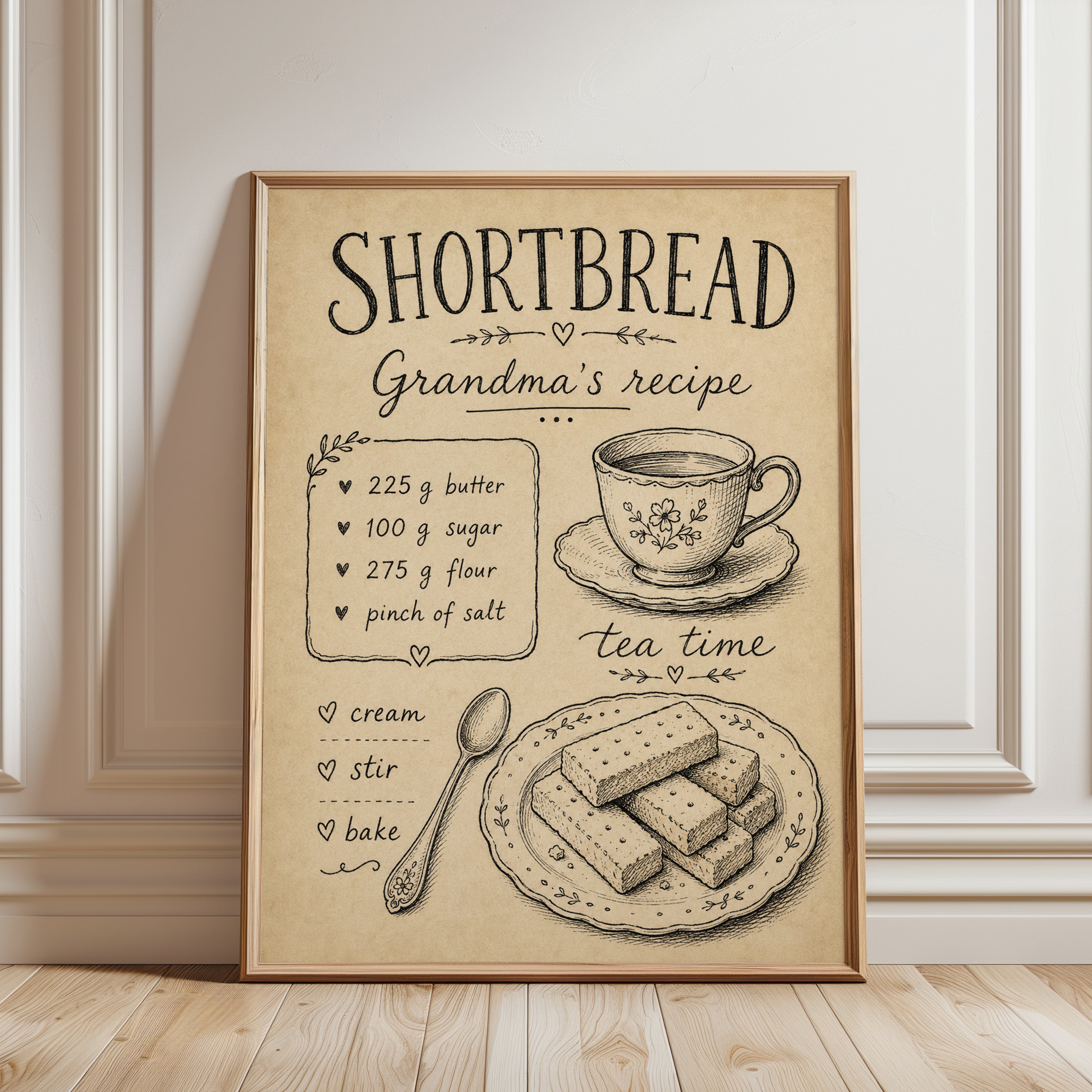 Grandma's Shortbread Recipe Print - framed detail