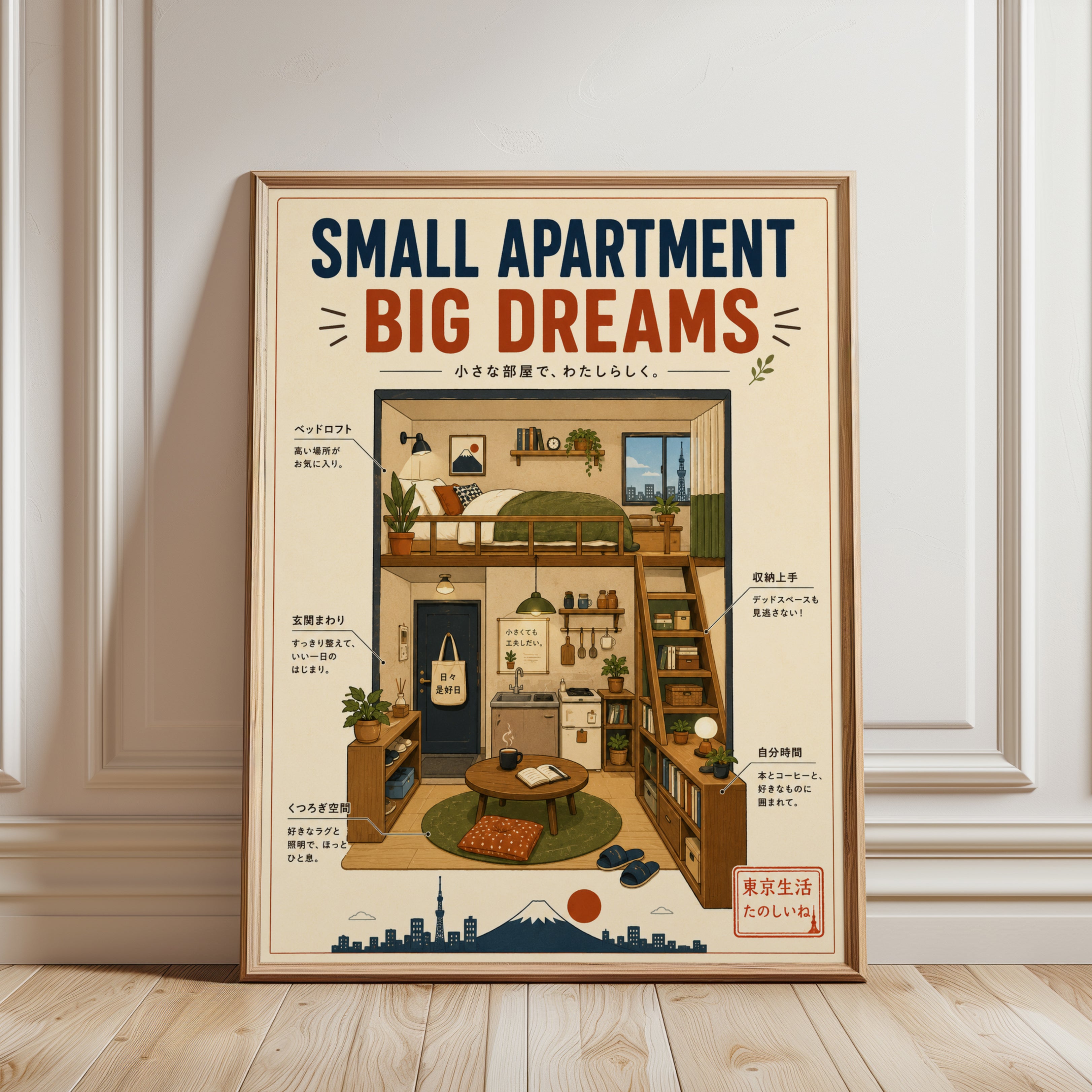 Apartment Wall Art – Tokyo City Print - framed detail