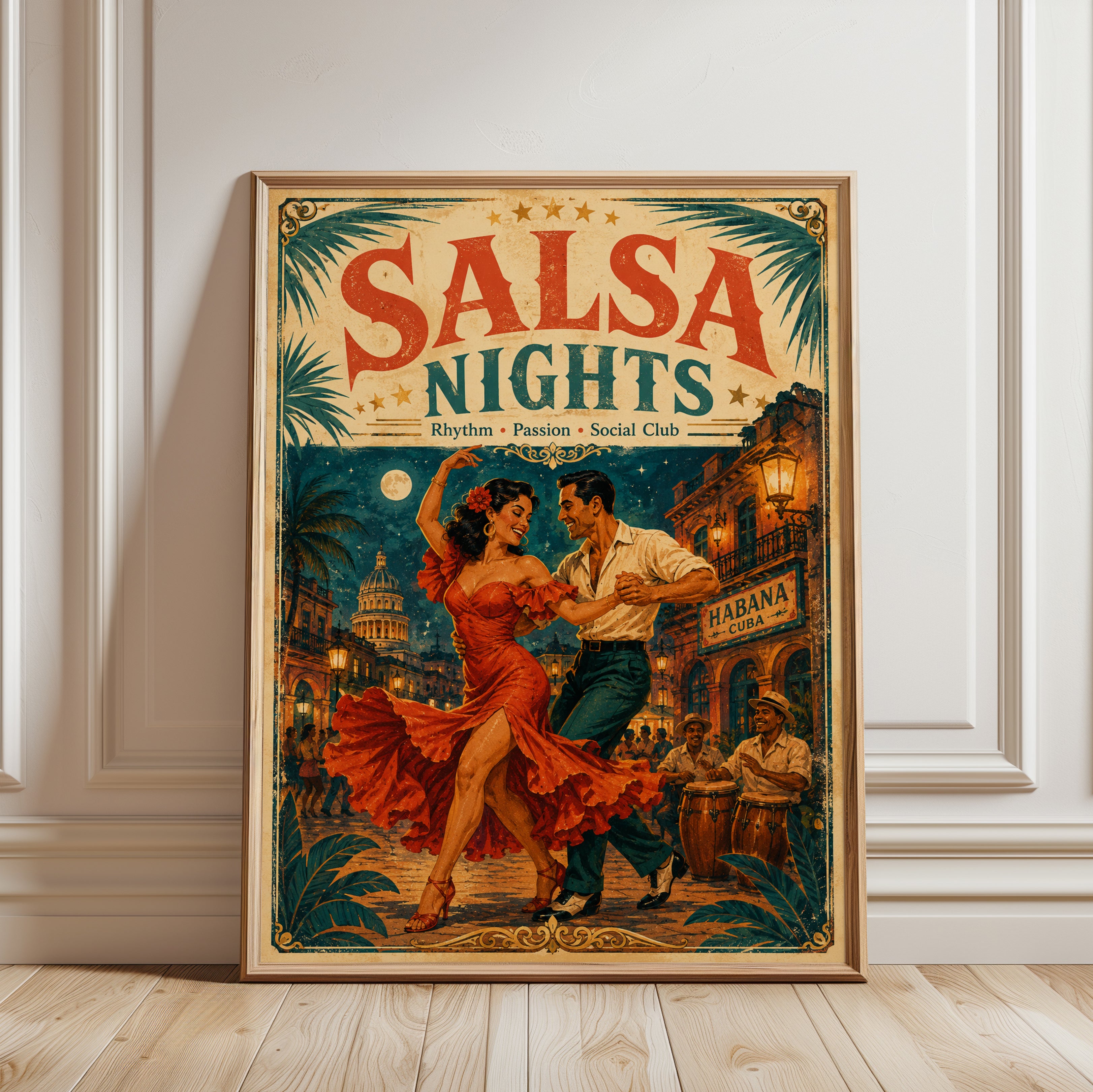Salsa Dancing Poster – Havana Cuba Wall Art - framed detail