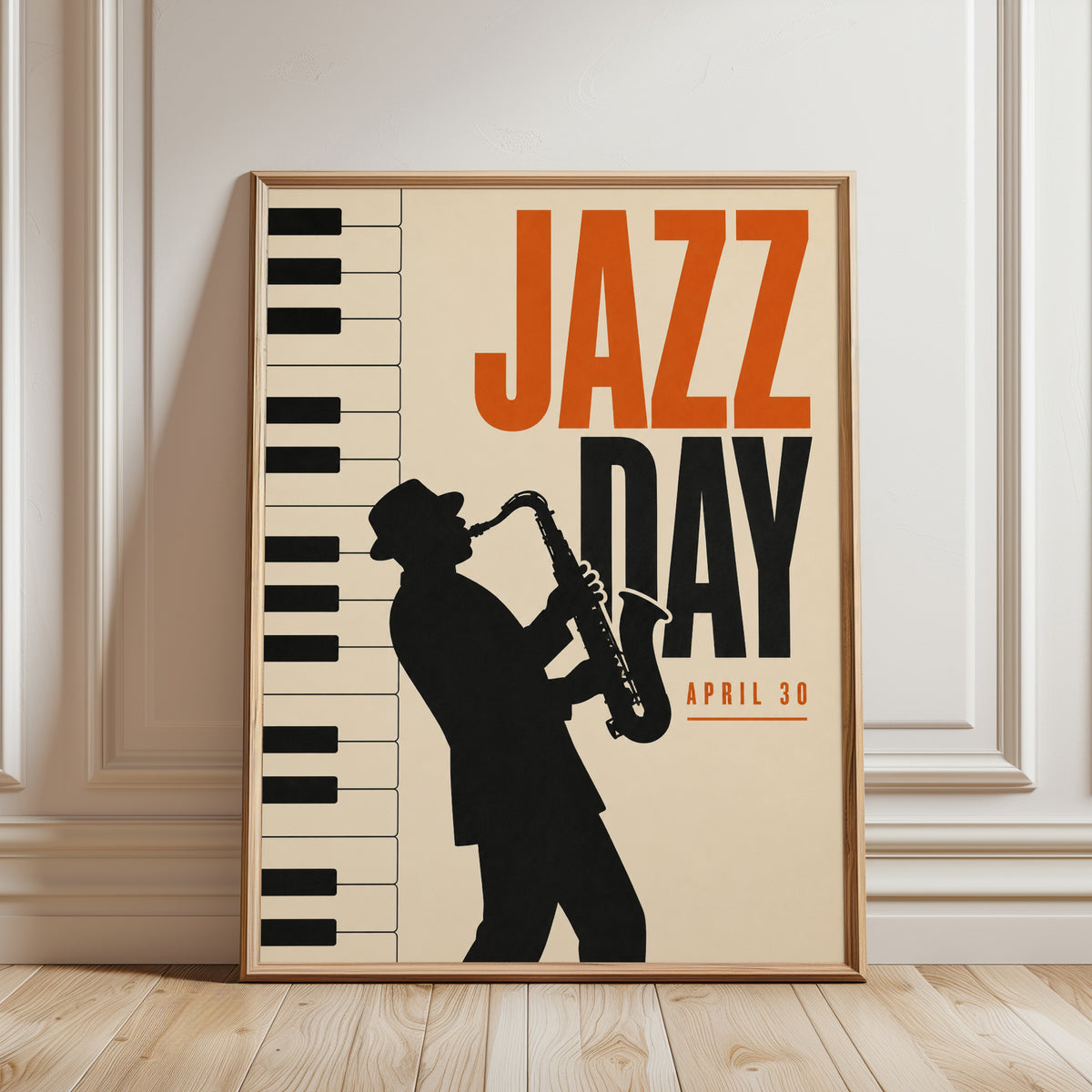 Vintage Jazz Poster – Saxophone Player - framed detail