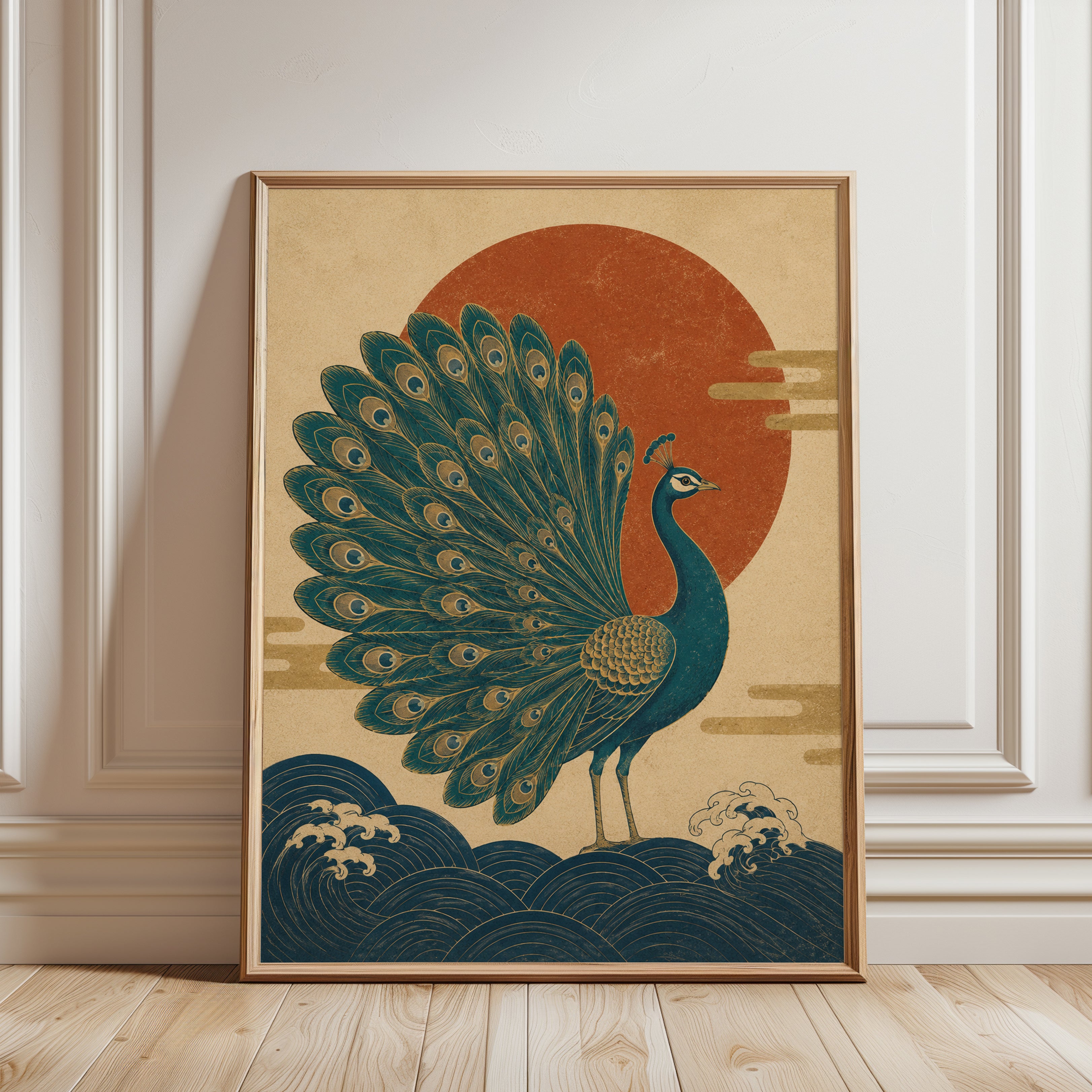 Japanese Peacock Print - framed detail