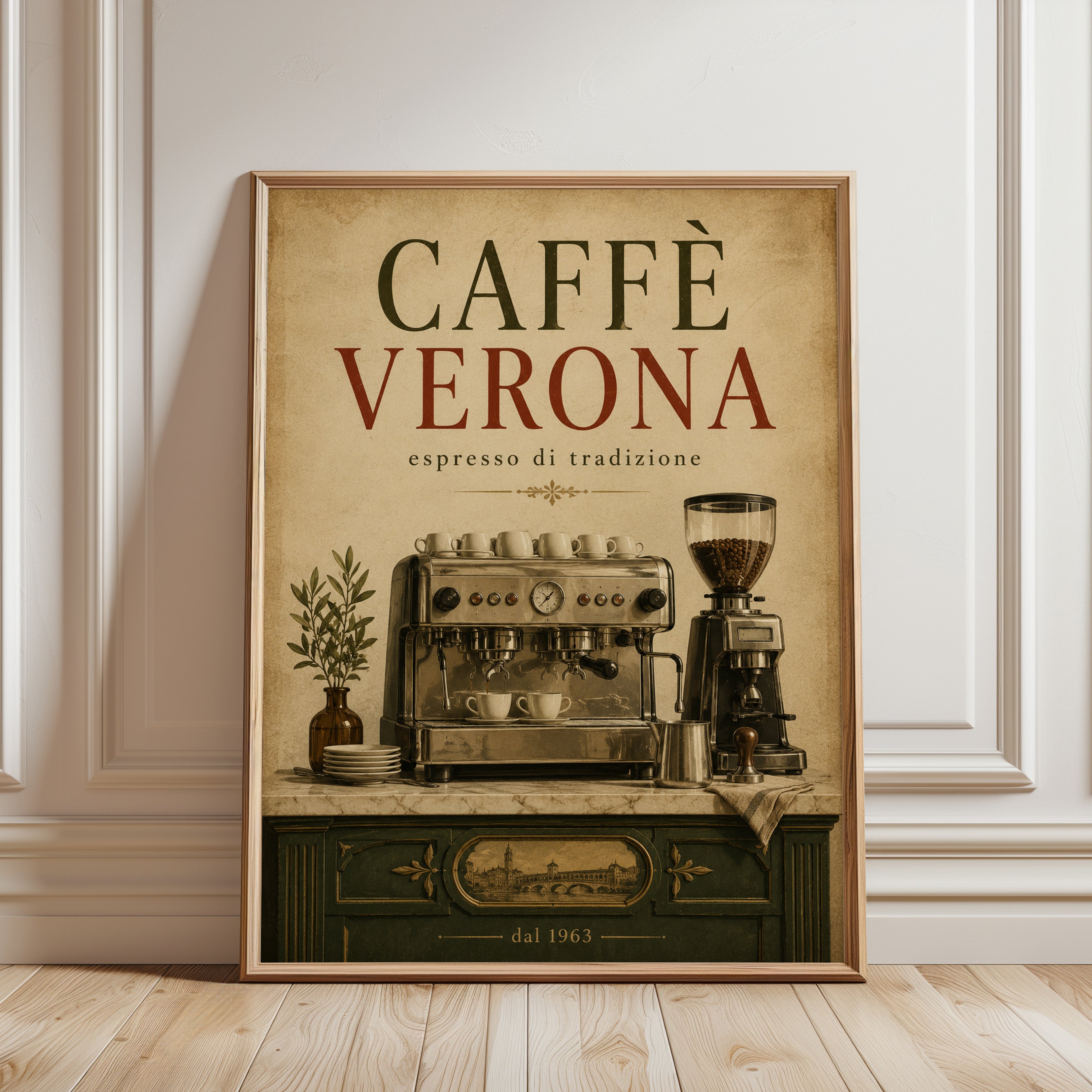Coffee Bar Wall Art – Vintage Italian Cafe Print - framed detail