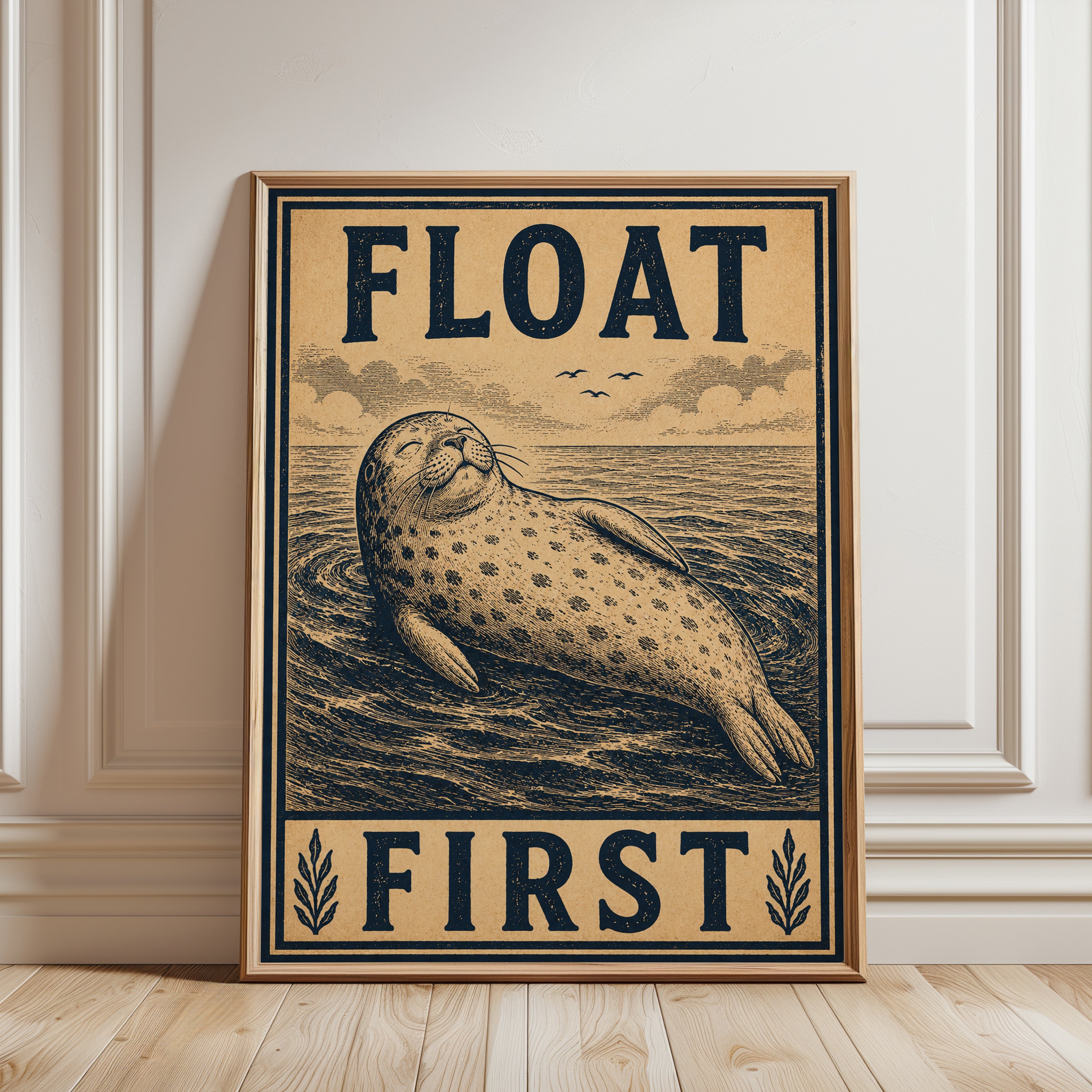 Coastal Seal Wall Art - framed detail