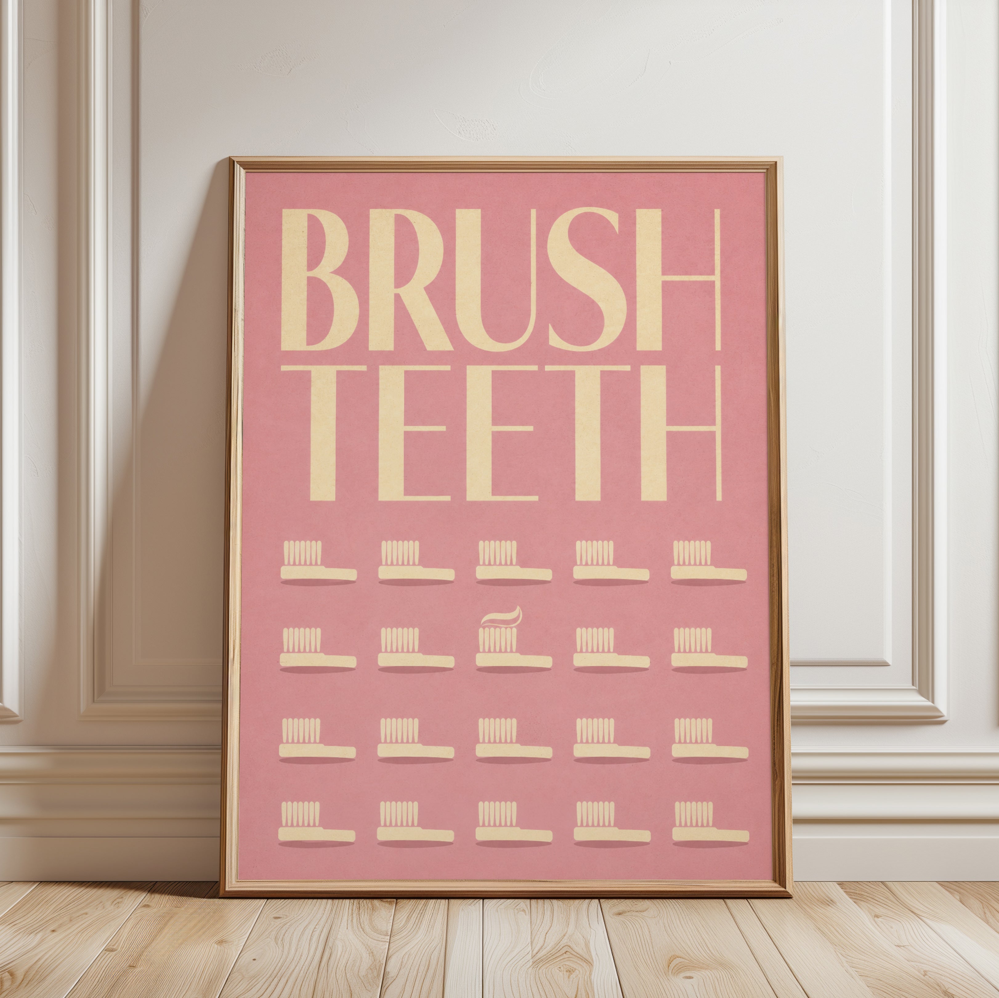 Brush Teeth Bathroom Sign - framed detail