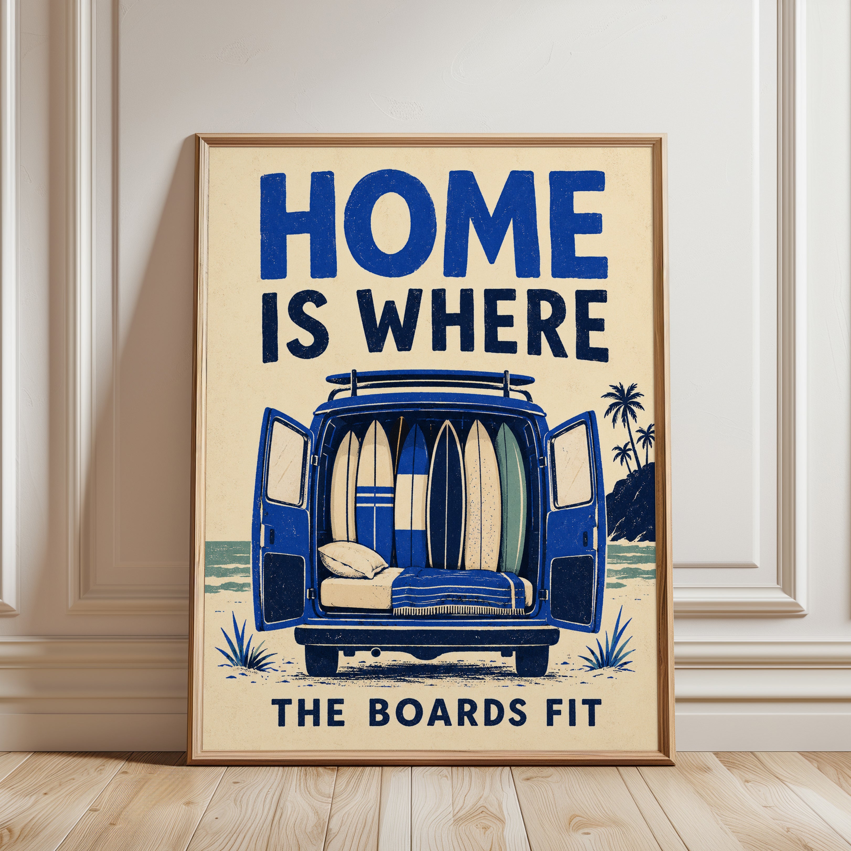 Surf Van Wall Art – Beach Typography Print - framed detail