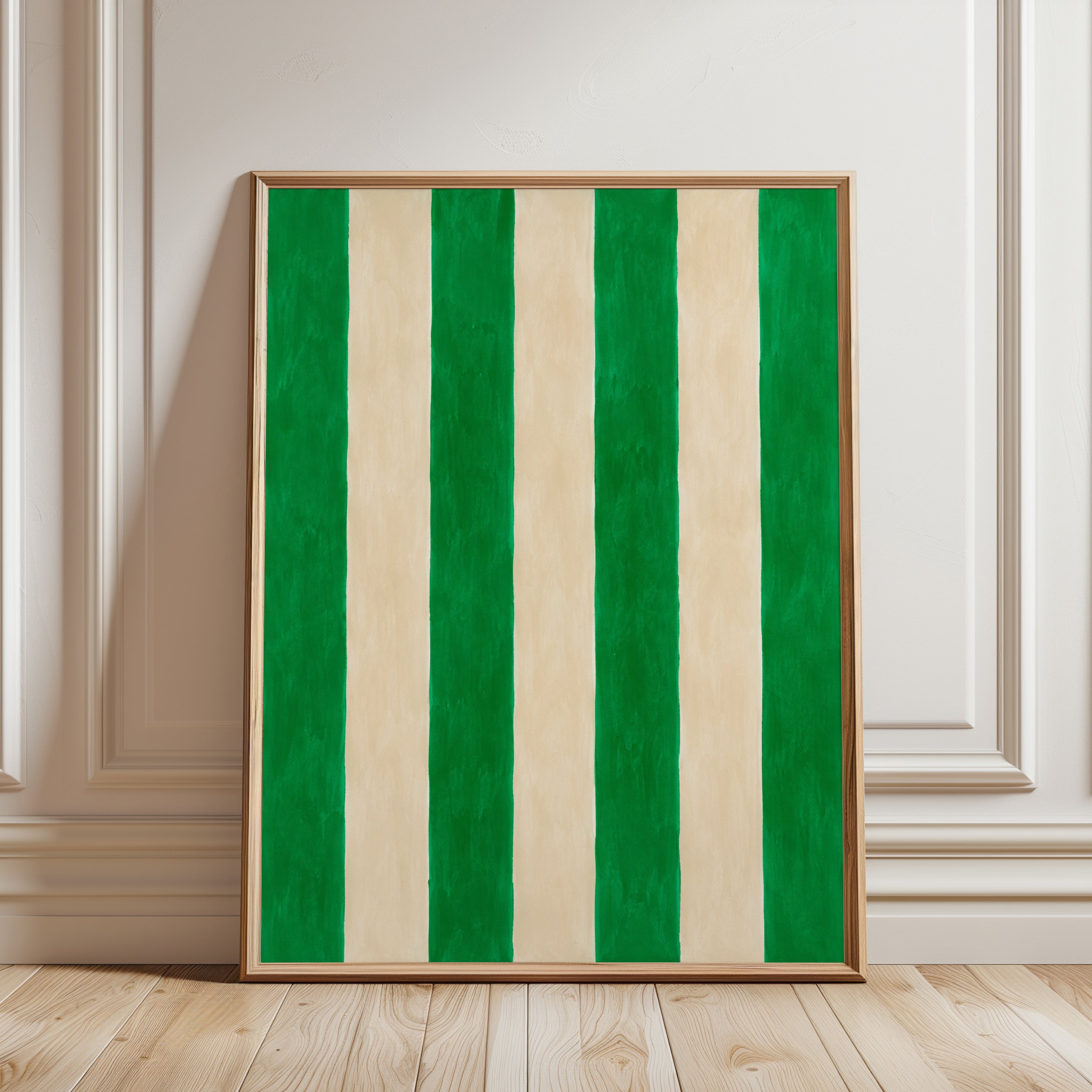 Green Stripe Wall Art – Vertical Striped Print - framed detail