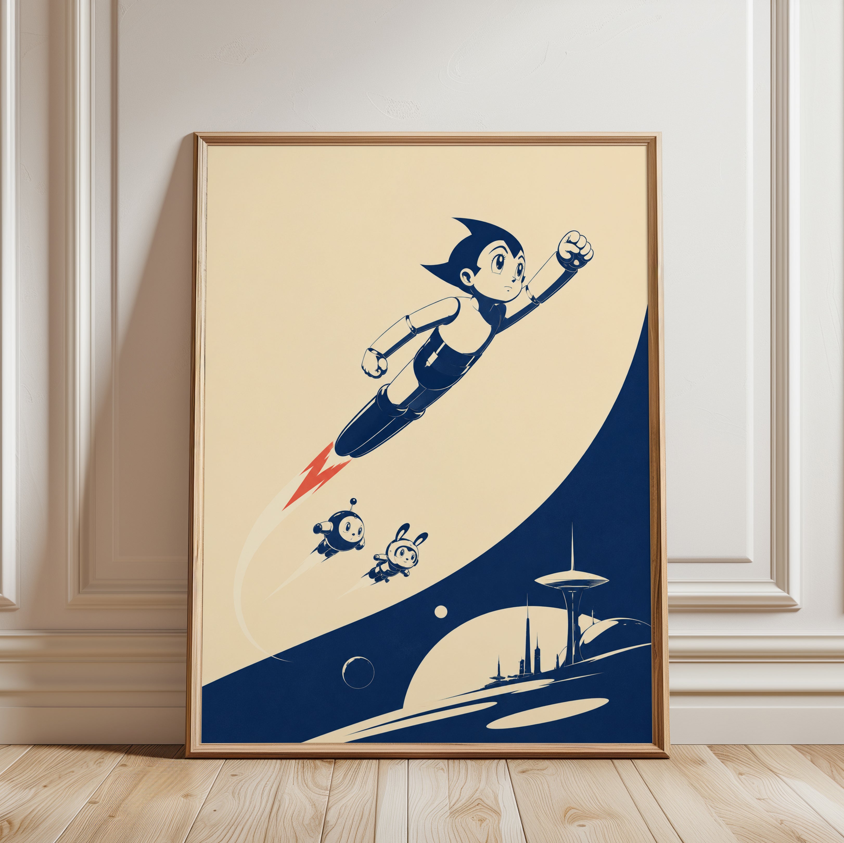 Retro Robot Poster – Vintage Sci Fi Wall Art - framed detail
