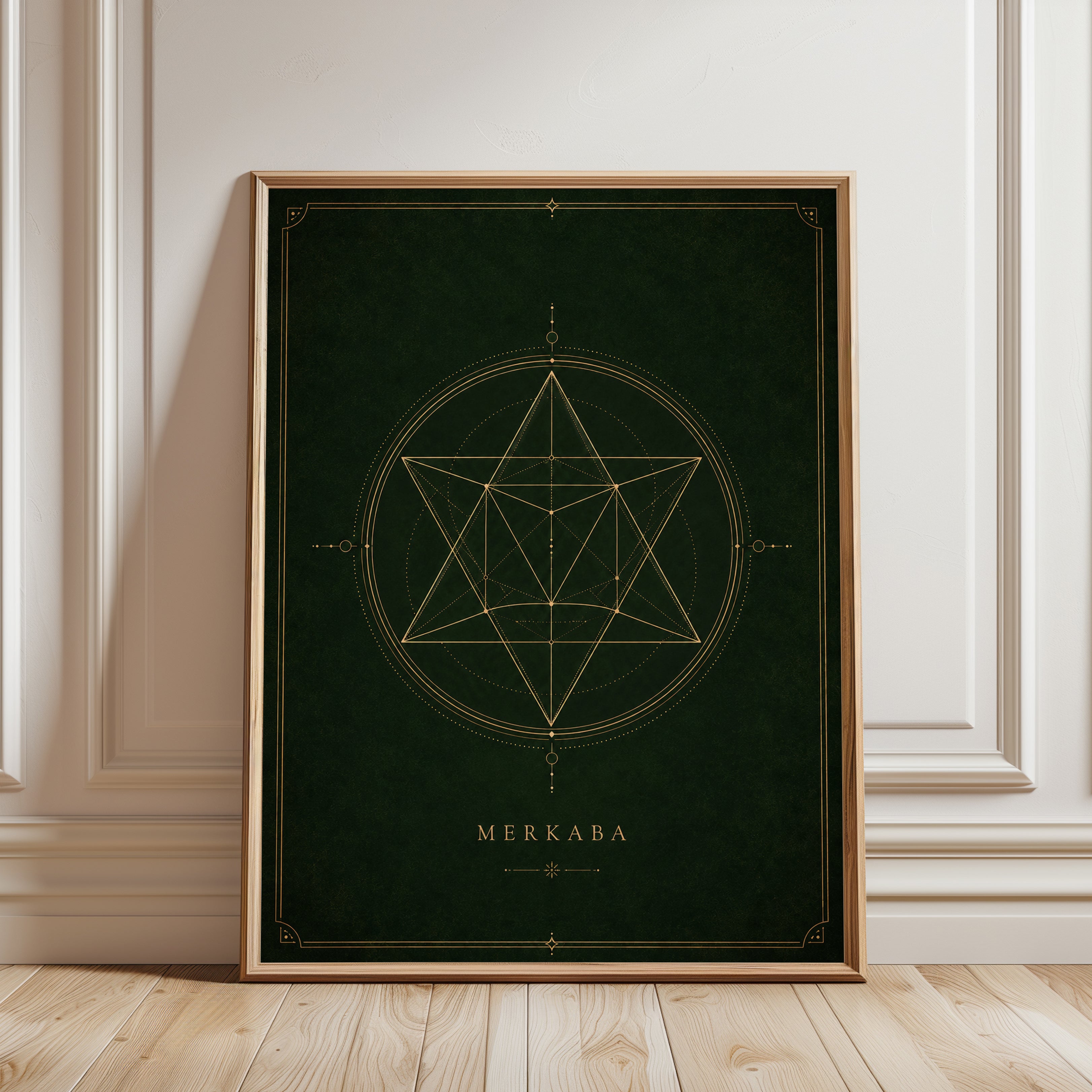Sacred Geometry Wall Art: Merkaba Gold Line - framed detail