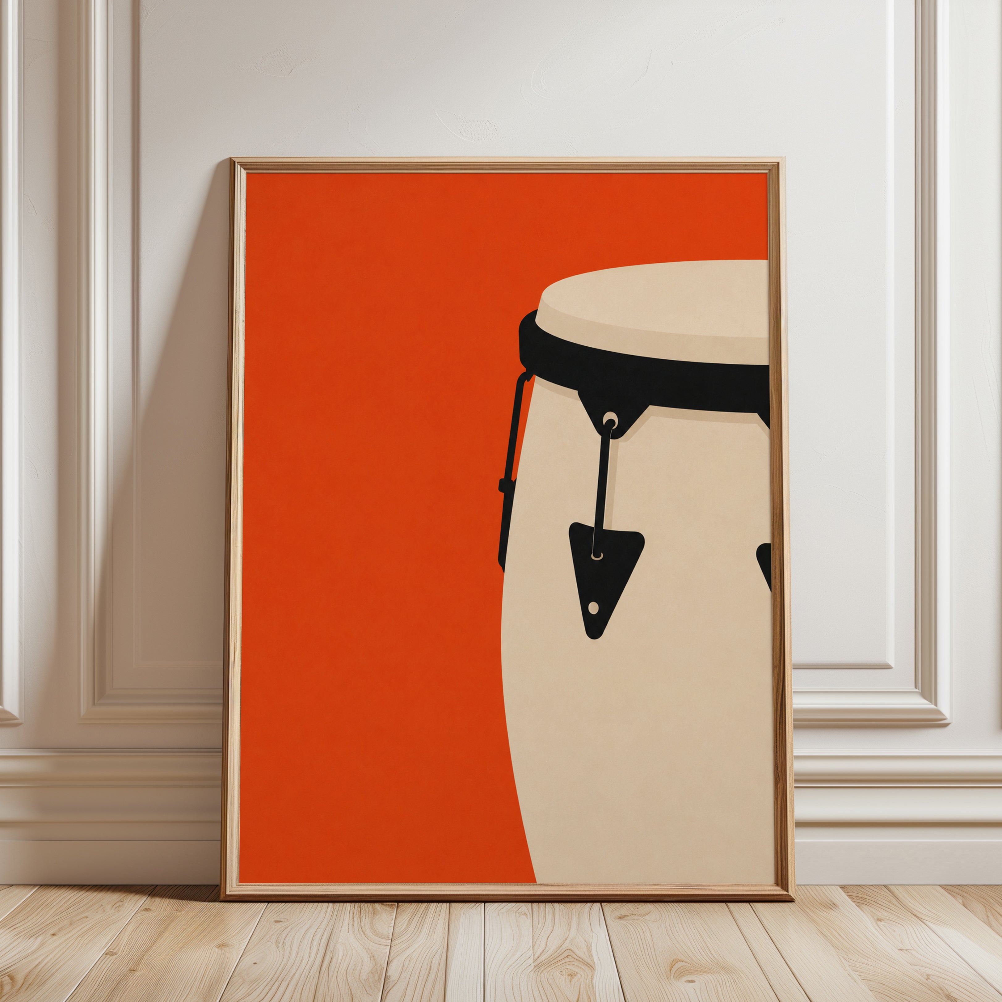 Conga Drum Art Print: Minimalist Orange Music Illustration - framed detail