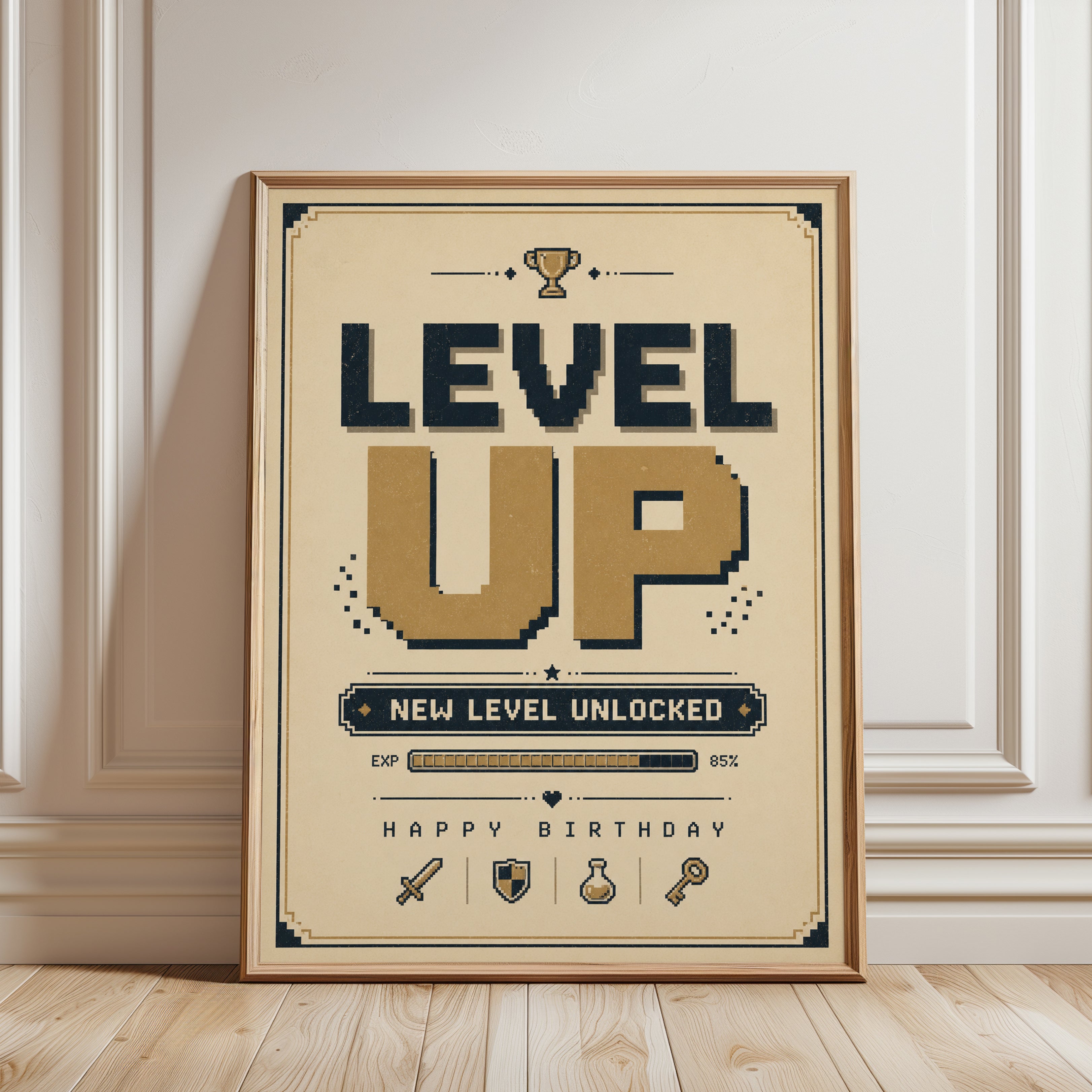Birthday Wall Art – Level Up Print - framed detail