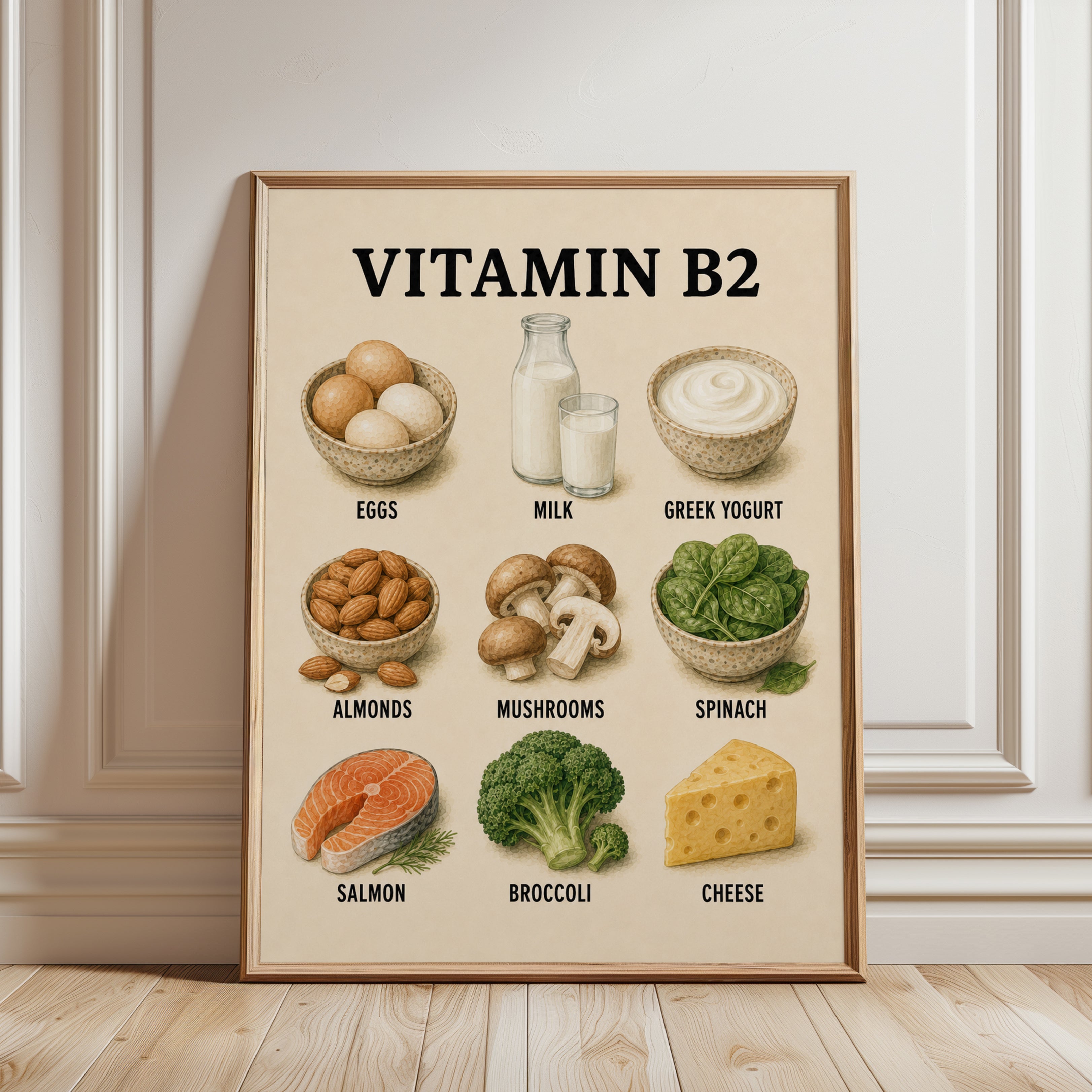 Vitamin B2 Foods Poster – Kitchen Wall Art - framed detail