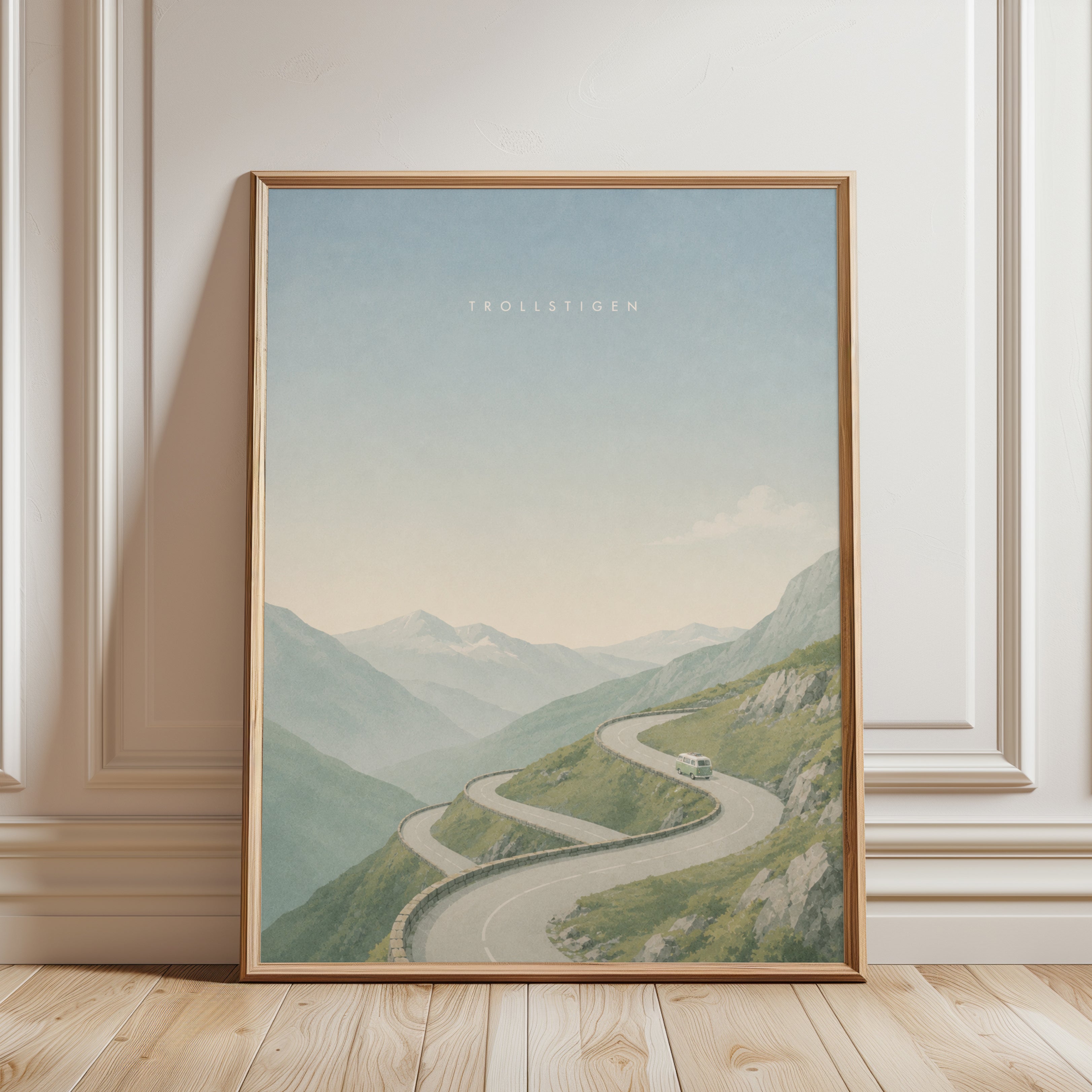 Trollstigen Mountain Road Poster: Pastel Nordic Landscape Art - framed detail