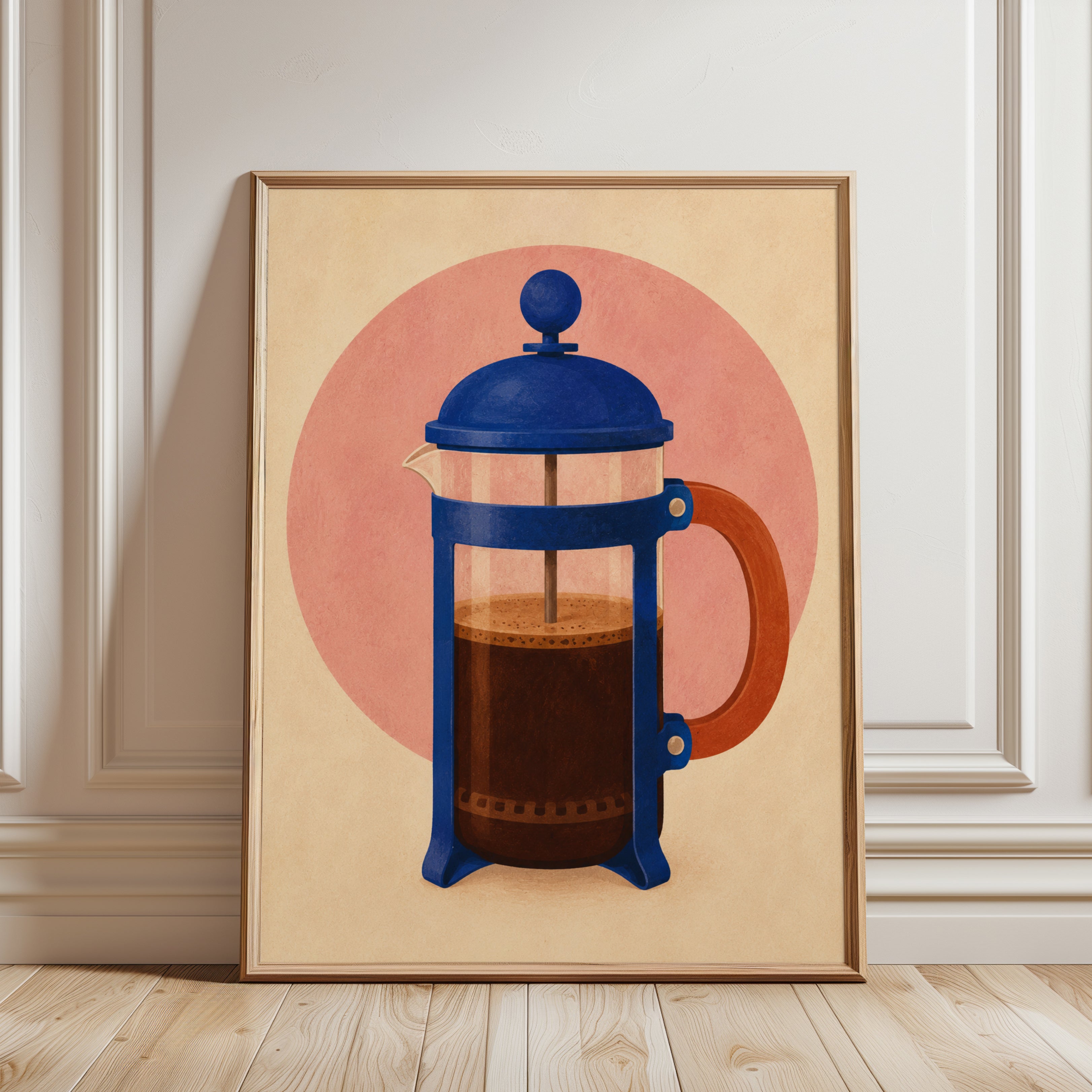 Retro French Press Coffee Art Print - framed detail