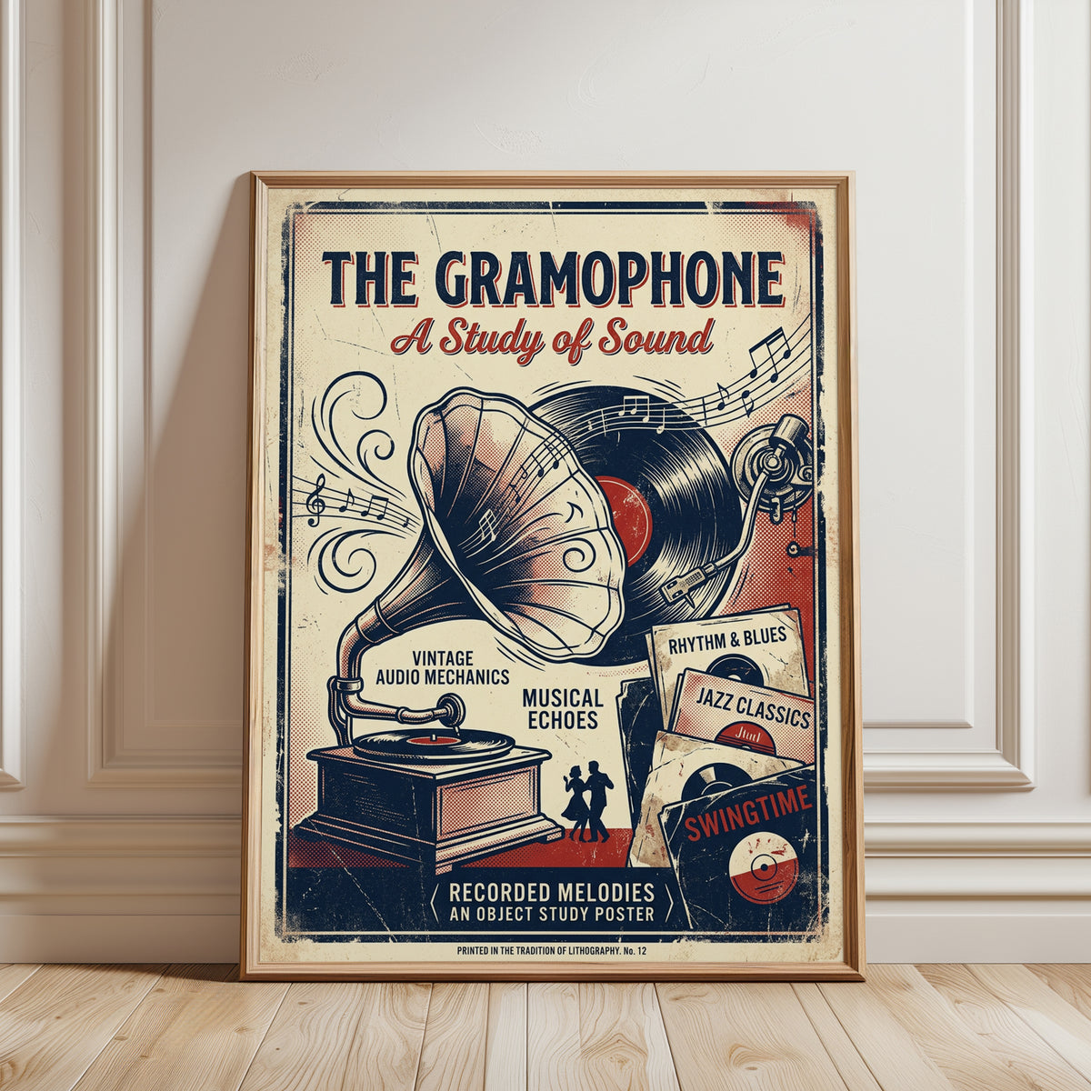 Vintage Gramophone Poster: Retro Music Art Print - framed detail