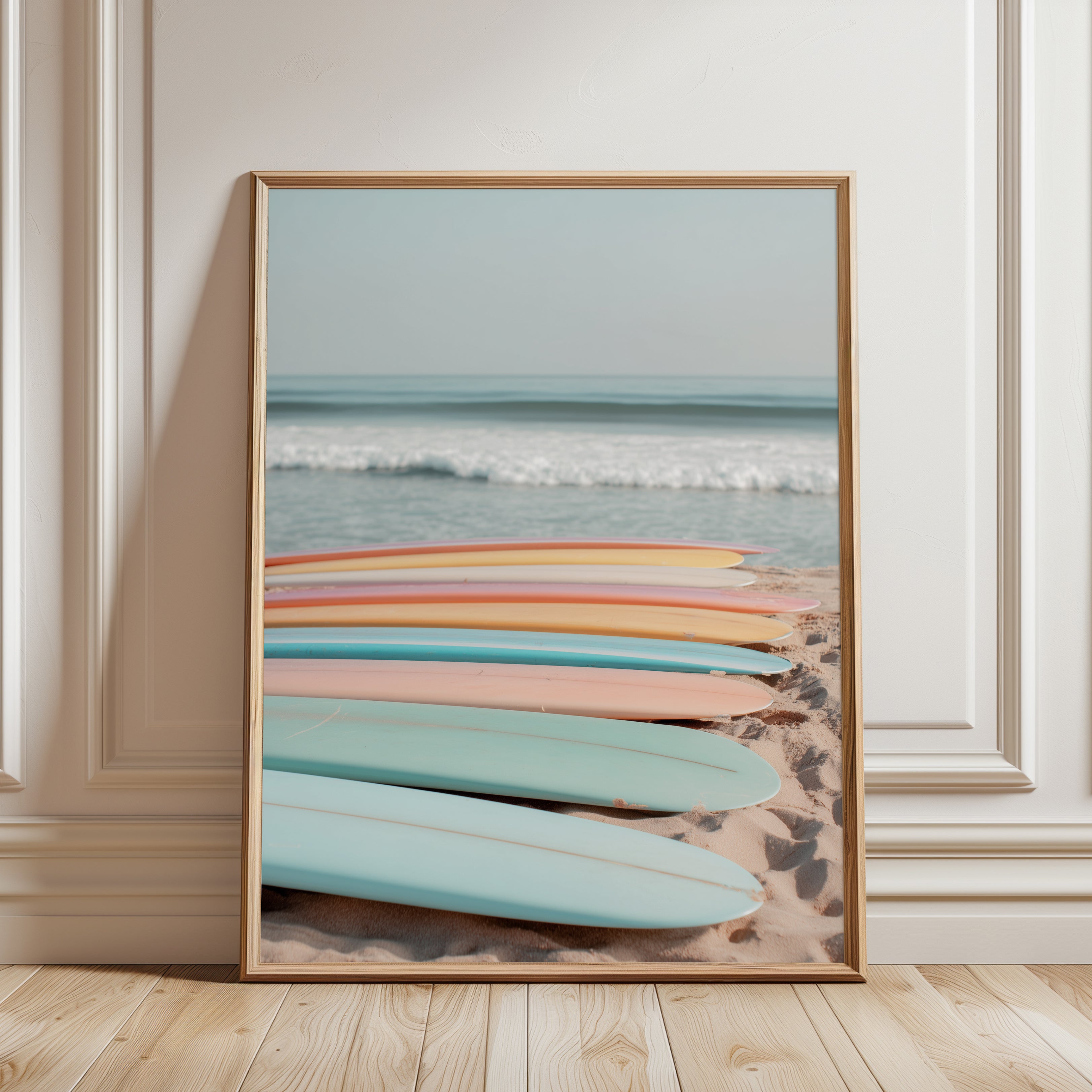 Pastel Surfboards Beach Photography Print - framed detail
