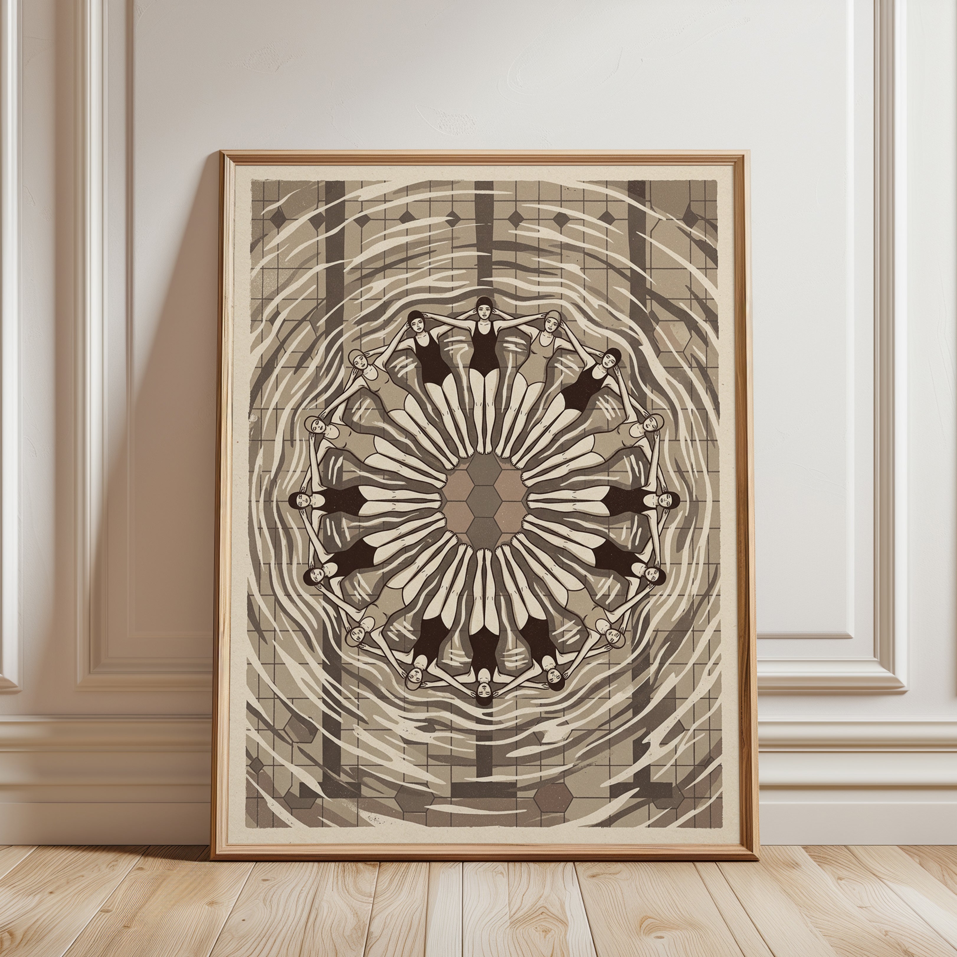 Art Deco Swimmers Print — Synchronized Swimming Mandala - framed detail